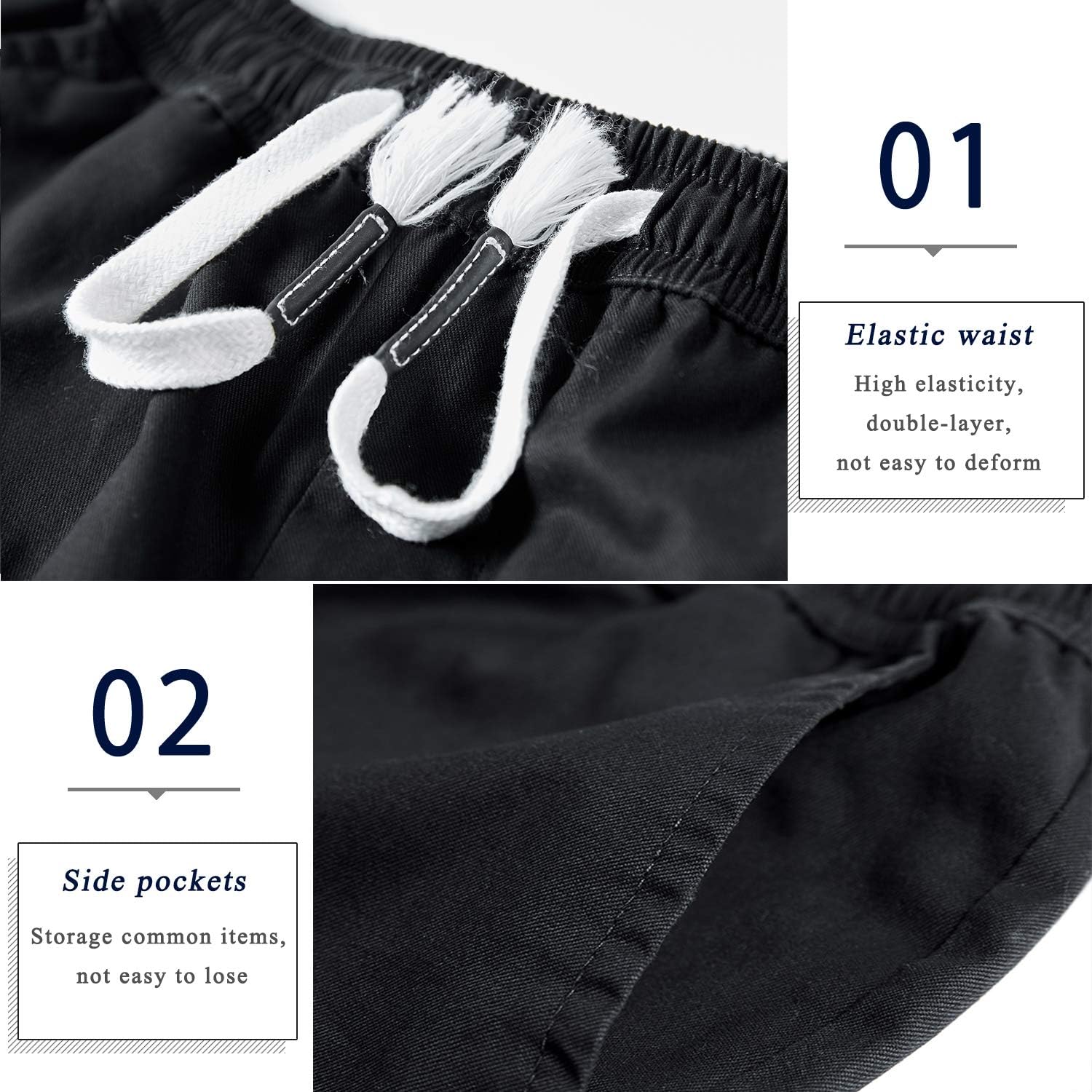 Detalle de APTRO Men’s Cargo Shorts with Elastic Waistband & Drawstring (100% Cotton Twill) – Big & Tall Relaxed Fit