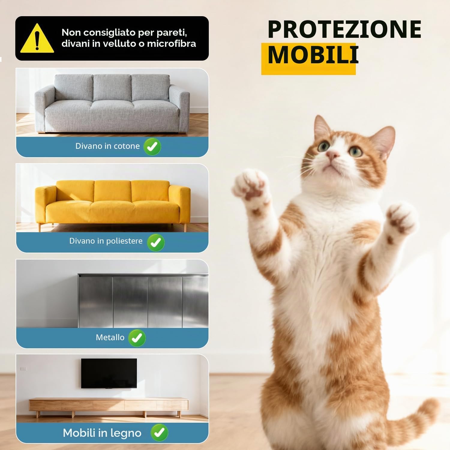 Detalle de Protezione antigraffio per divano per gatti 40x800 cm in PVC – proteggi mobili e superfici