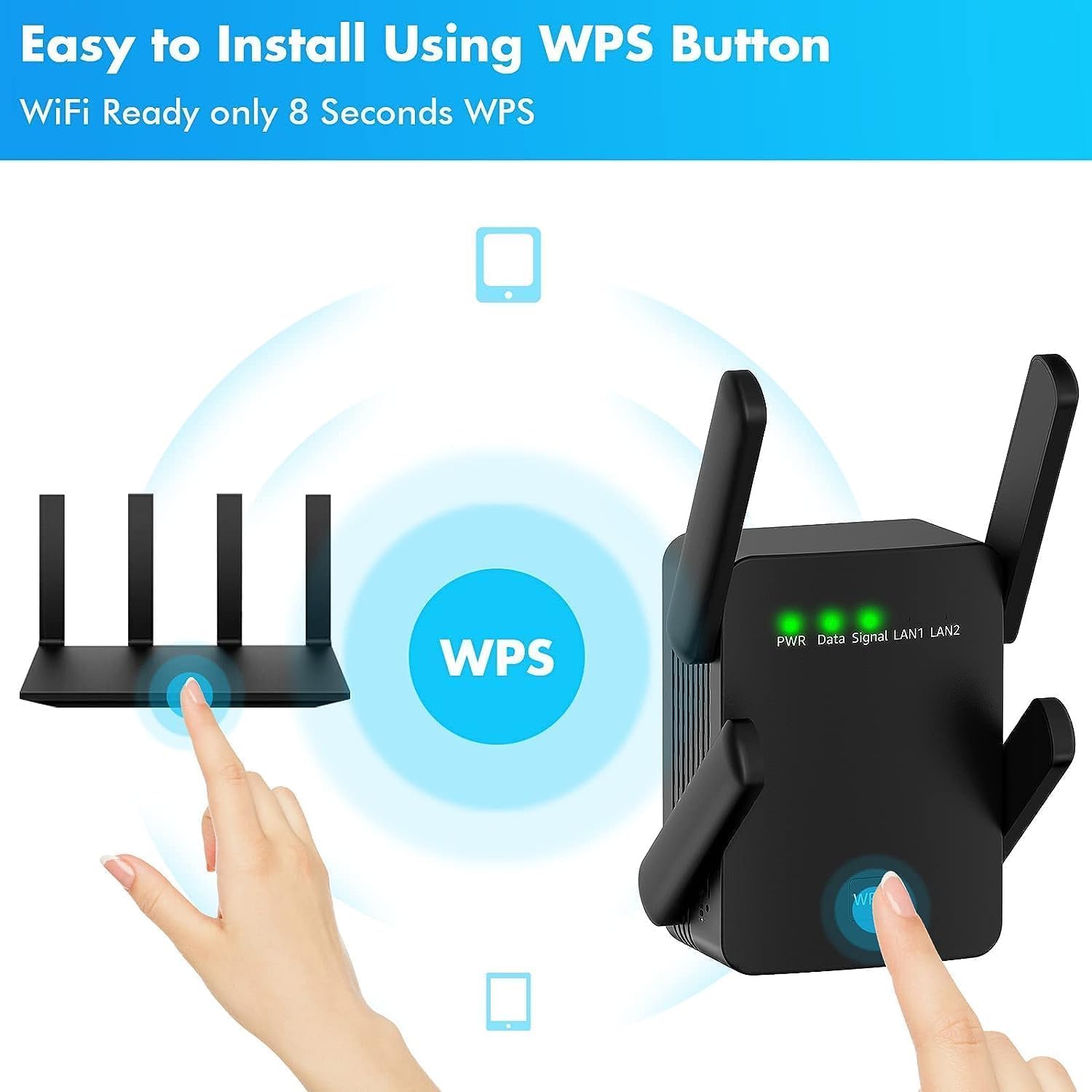 Thumbnail 4 de MEETOWN Repeater – 300Mbps WLAN-Repeater mit Dual LAN-Port, WPS, AP-Modus