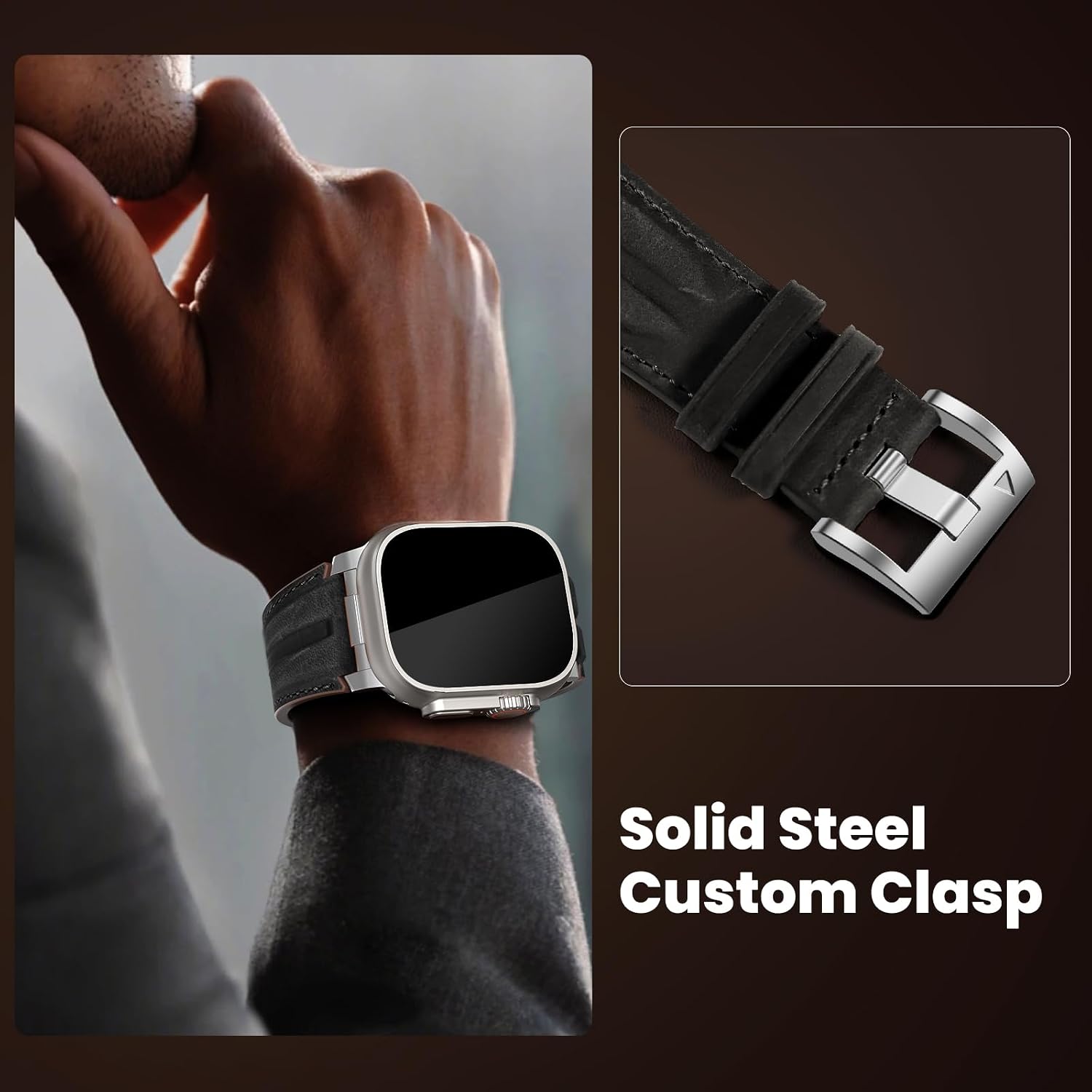 Detalle 2 de Bouixel Top Grain Leather Strap for Apple Watch Ultra & Series (Rugged Metal Connector)