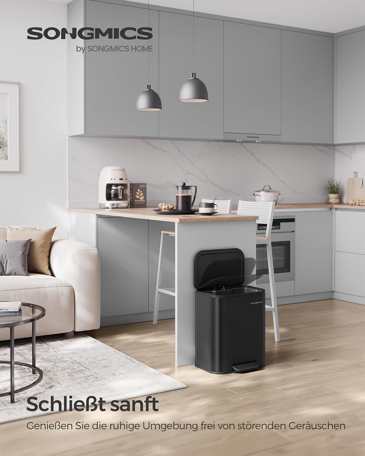 Thumbnail 2 de SONGMICS Mülleimer Küche 20 Liter mit Deckel, Treteimer aus Stahl, Softclose, Inneneimer – tintenschwarz (LTB542B02)