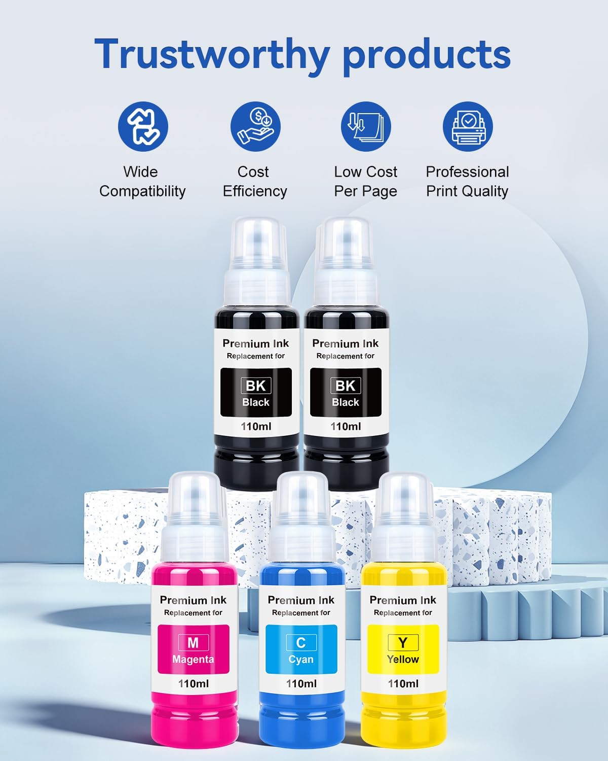 Detalle de EaseFusion 522-Compatible Ink Refill Bottles, 5-Pack, 550 ml Total