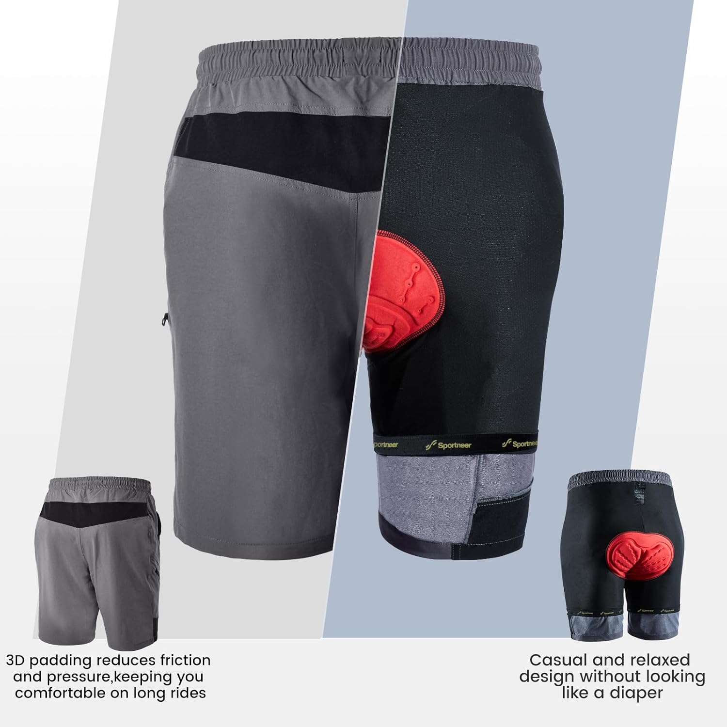 Thumbnail 3 de Sportneer MTB Shorts for Men: 3D Padded, Waterproof, Breathable Cycling Shorts