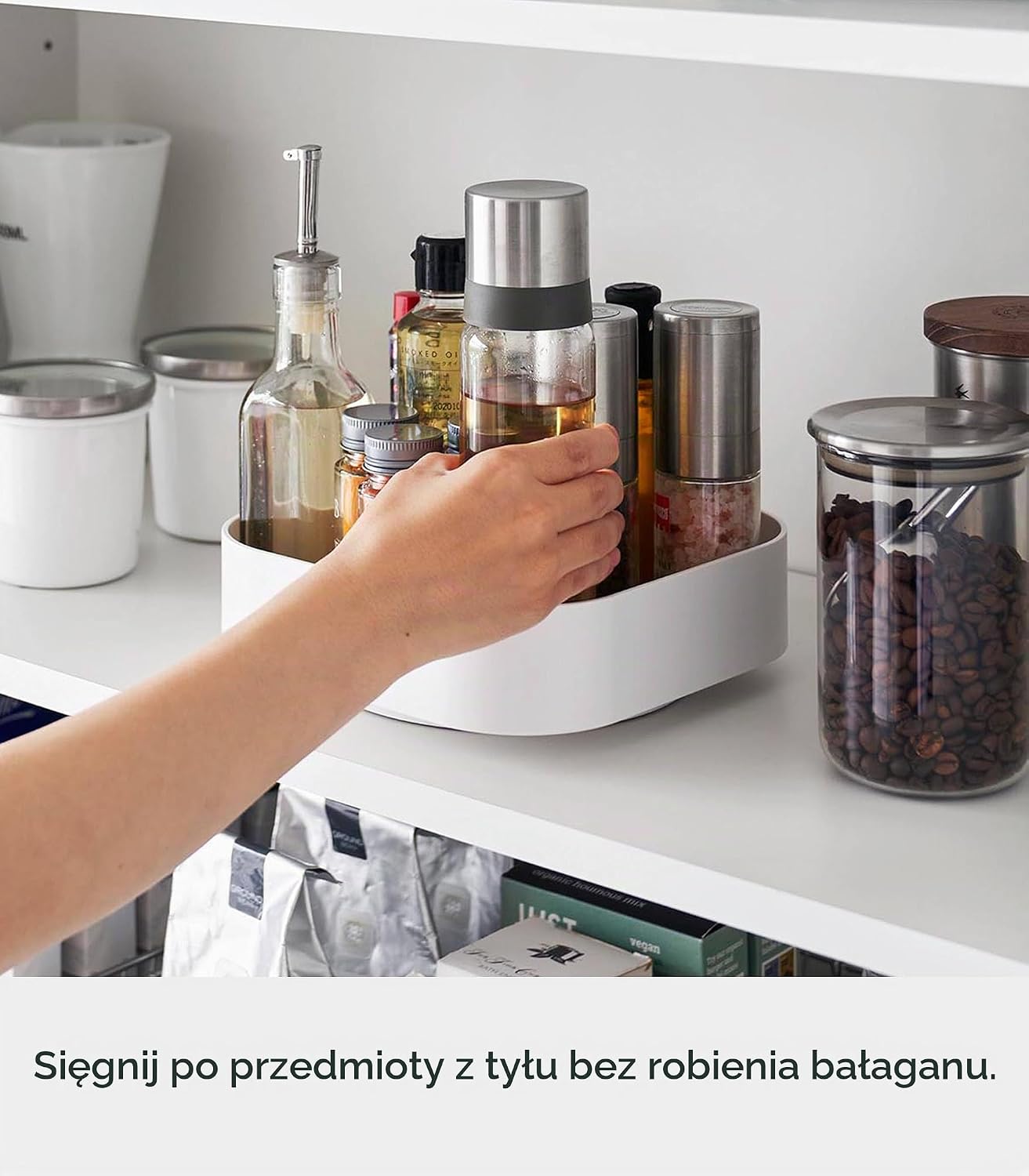 Detalle 2 de Yamazaki 2198 TOWER – biała obrotowa tacka do przechowywania z ABS i silikonu
