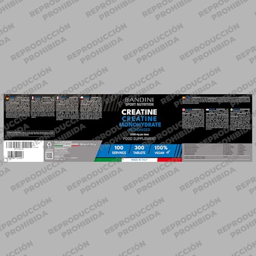Detalle de Bandini Creatina Monohidratada 300 comprimidos – 3 g por dosis, vegana y sin sabor