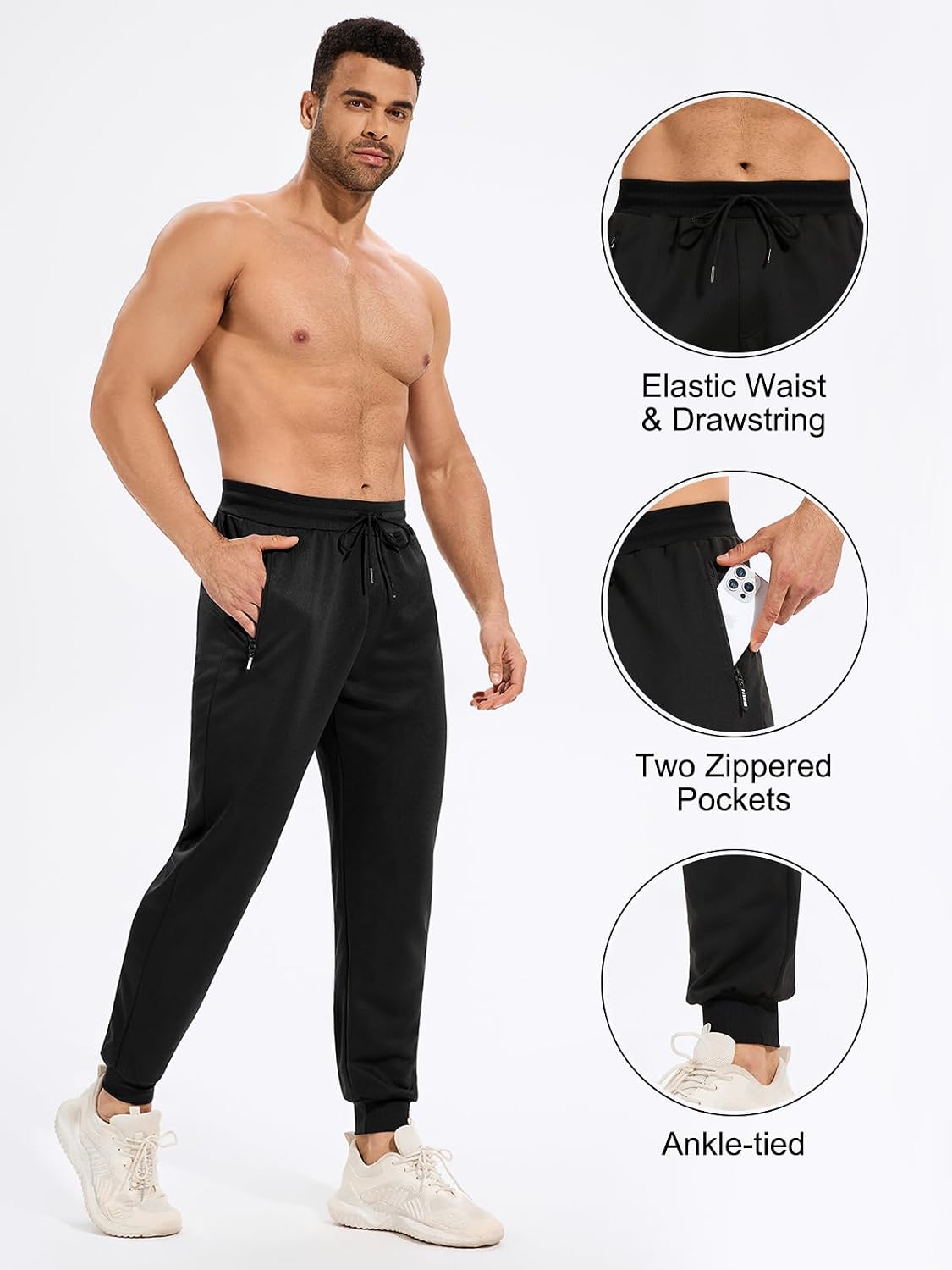 Detalle 2 de Celfaeree 3-Pack Men's Joggers with Zip Pockets, Slim Fit and Tapered Cuffs