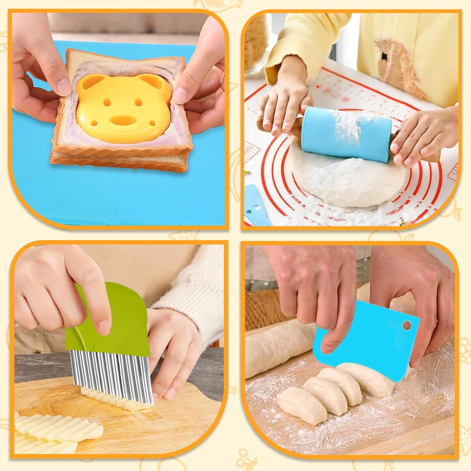 Detalle de Ciphuoly Kit Cuisine Enfant – 32 pièces: ustensiles sûrs pour cuisiner avec les petits (2 ans +)