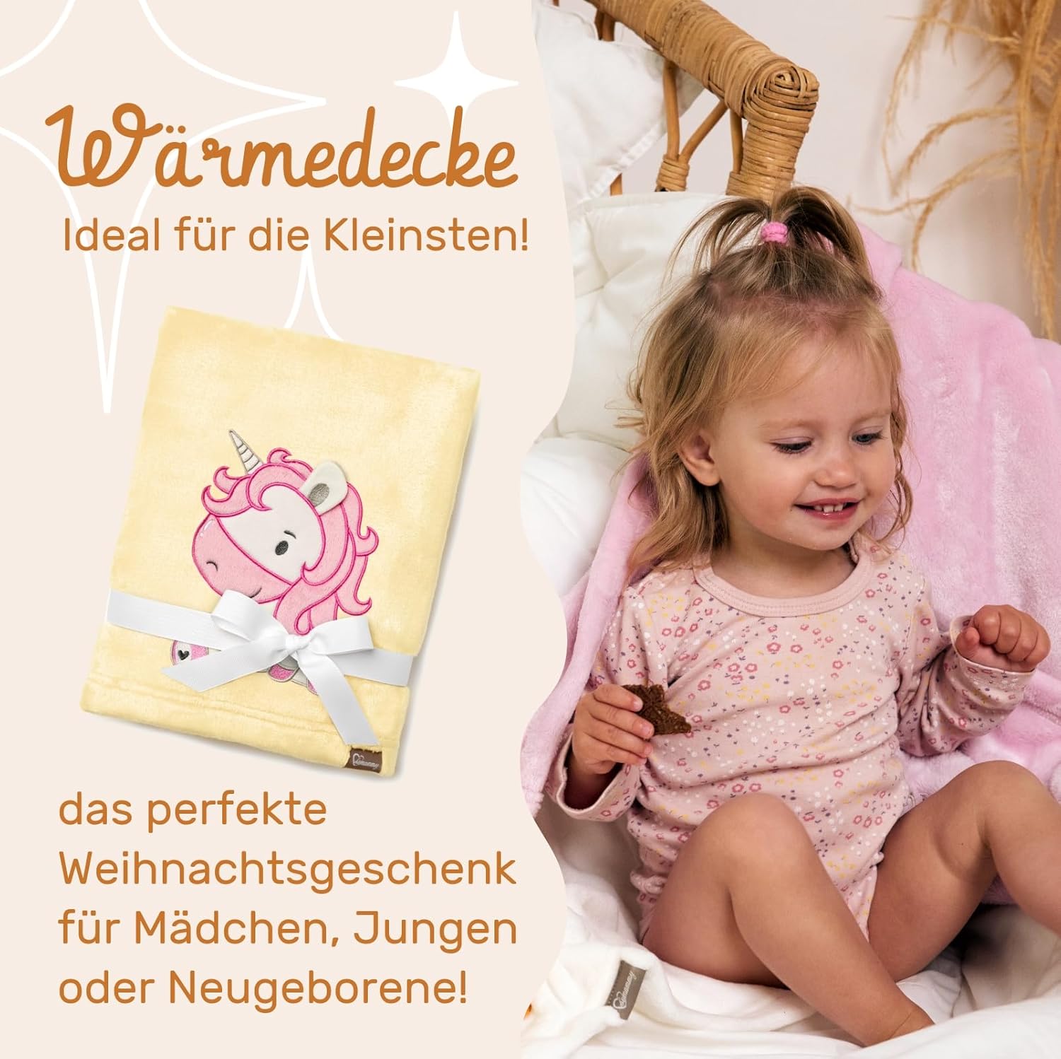 Thumbnail 2 de Be Mammy Coperta calda per bambini con peluche 3D Unicorno Giallo