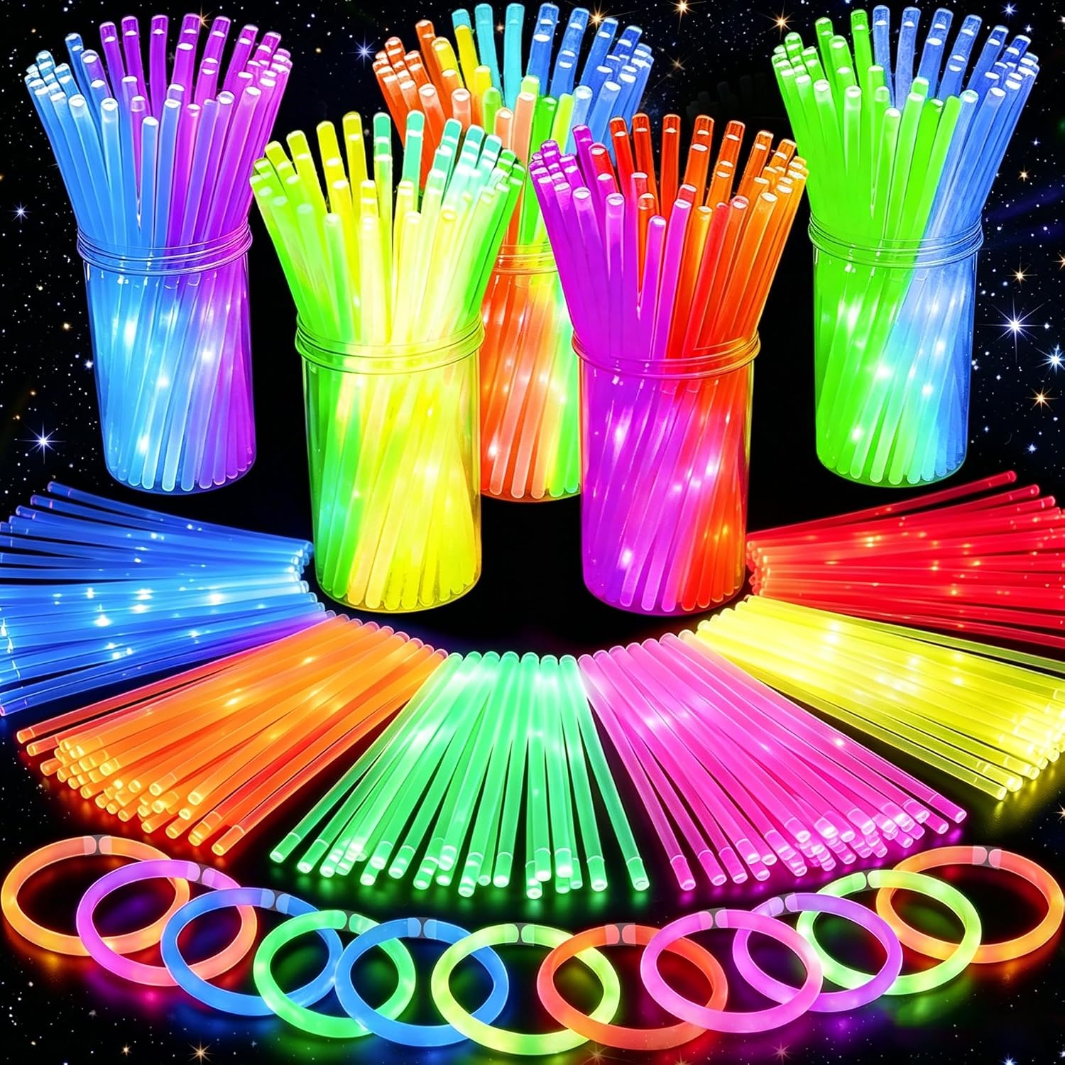 Detalle de TURNMEON 500-Pack Glow Sticks, 8-Inch Bracelets and Necklaces with Connectors