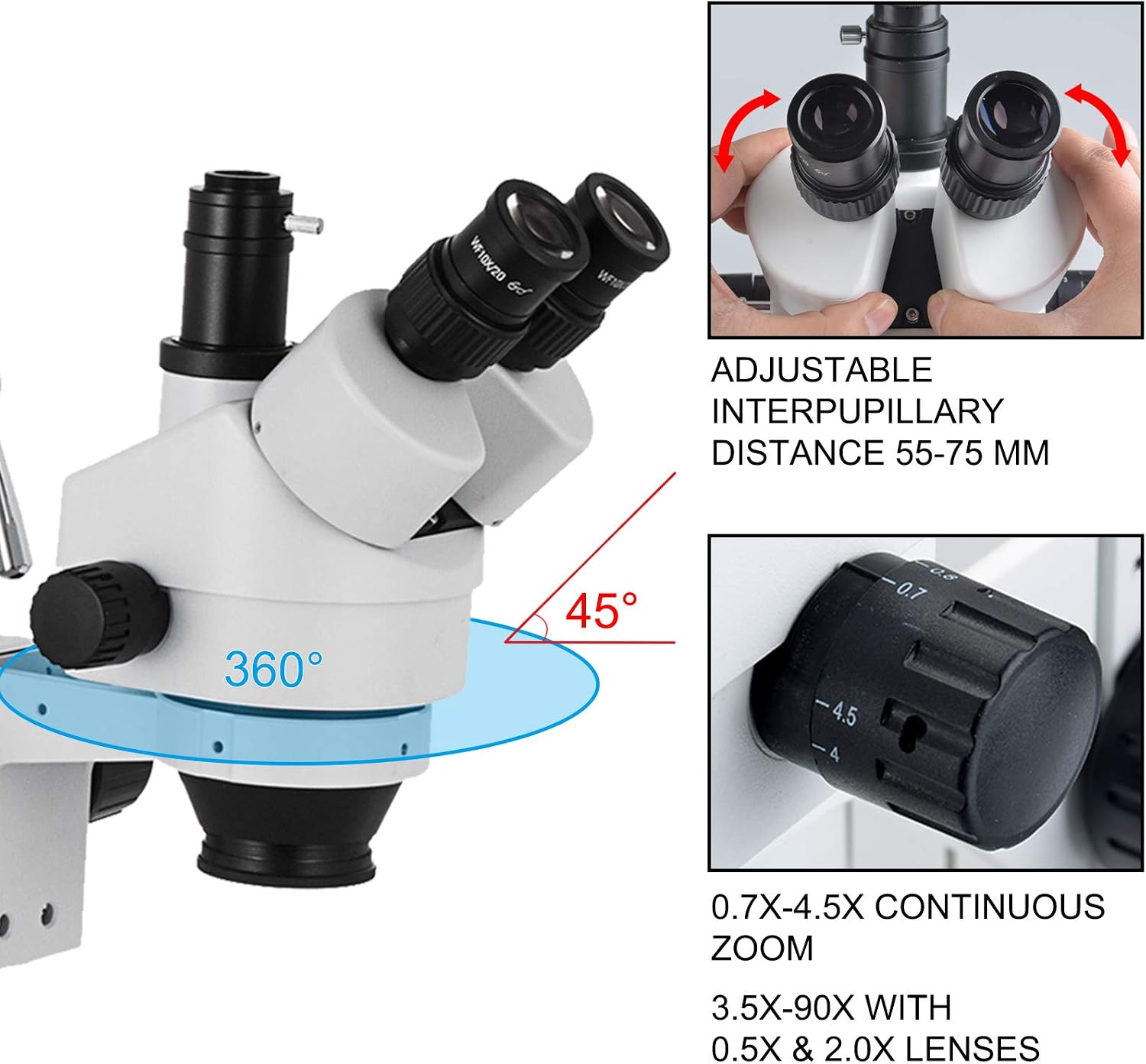 Detalle de VEVOR Microscope stéréo trinoculaire zoom 3,5–90× 🔬