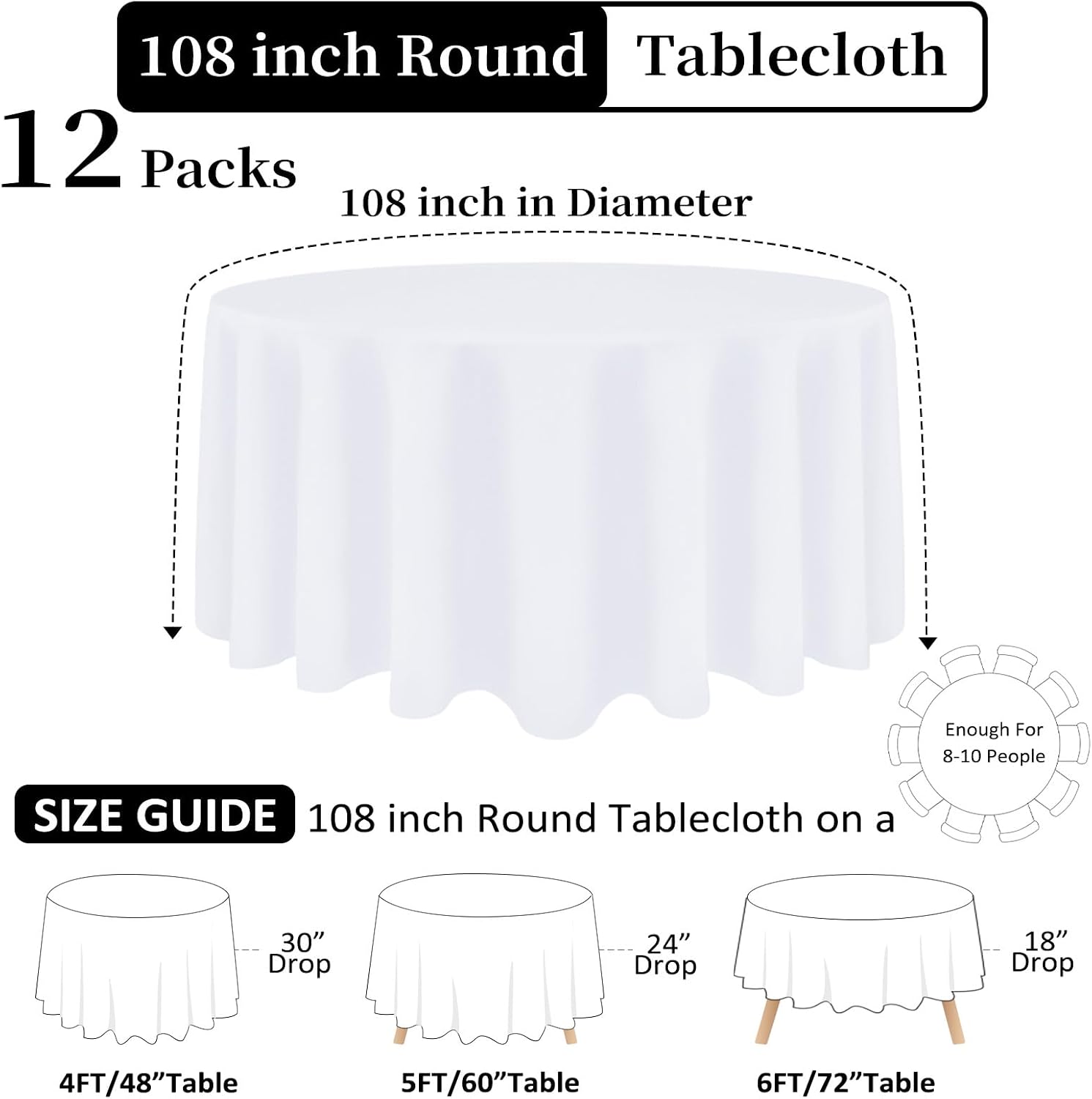 Detalle 2 de Heneger 108 Inch Round Tablecloth 12 Pack