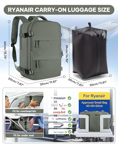 Detalle de BJLFS mochila de viaje 40x30x20 cm con compresión al vacío (cabina avión) para Ryanair, Vueling y Wizz Air