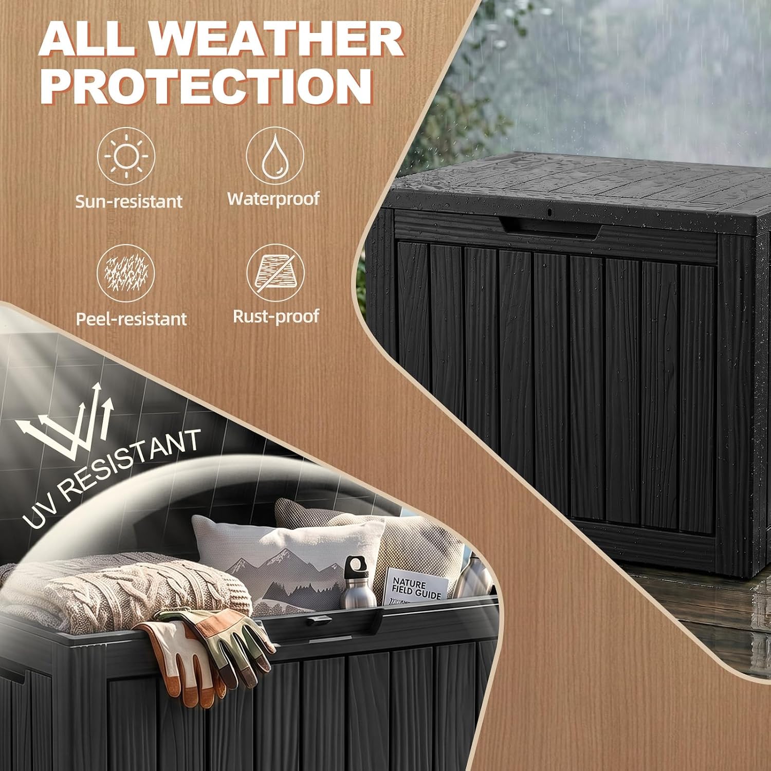 Thumbnail 1 de EFU A122A 75-Gallon Outdoor Storage Box, Waterproof UV-Resistant Resin, Black
