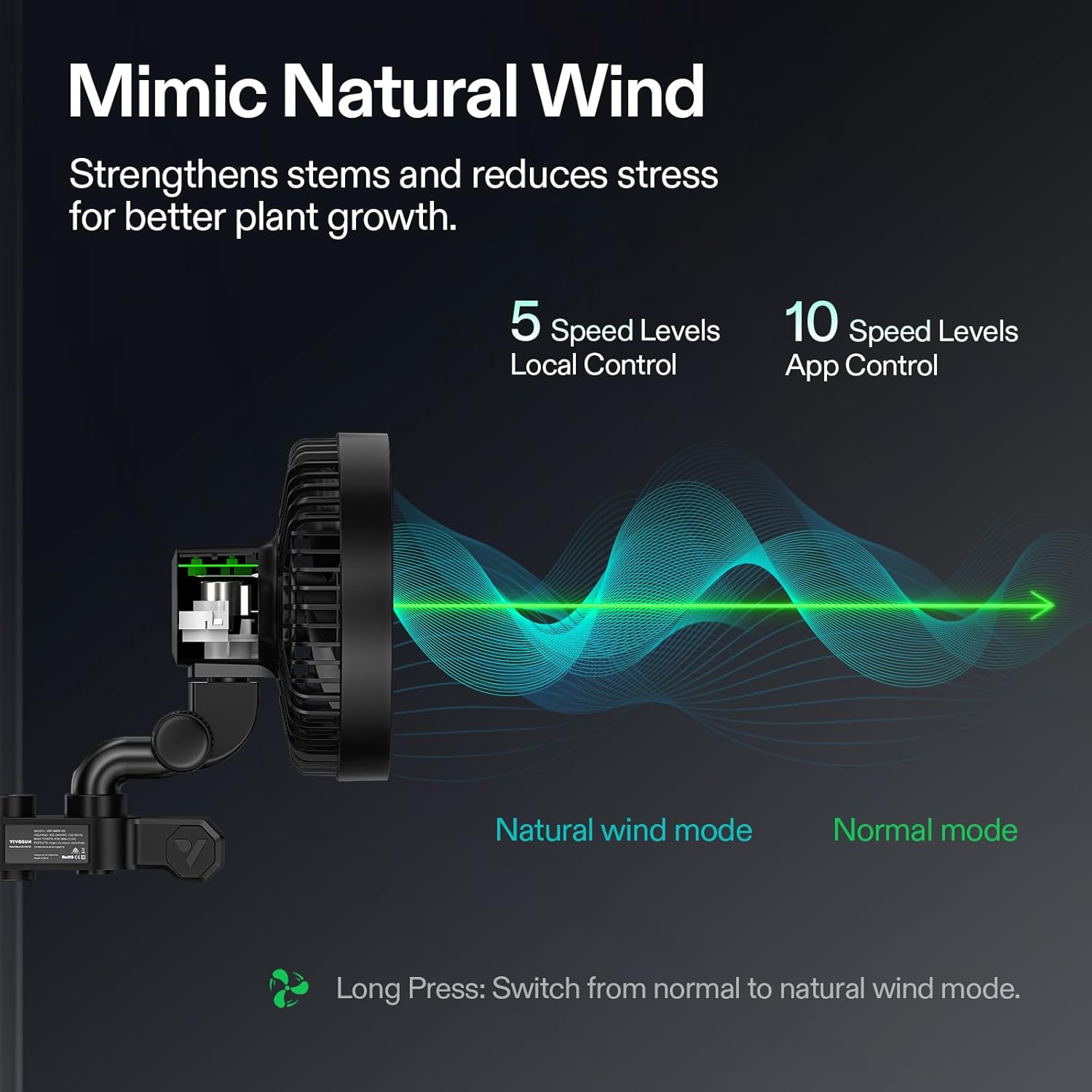 Thumbnail 4 de VIVOSUN Grow Ventilatore Clip Smart AeroWave E6 Gen2 da 6" con motore EC e controllo WiFi/App