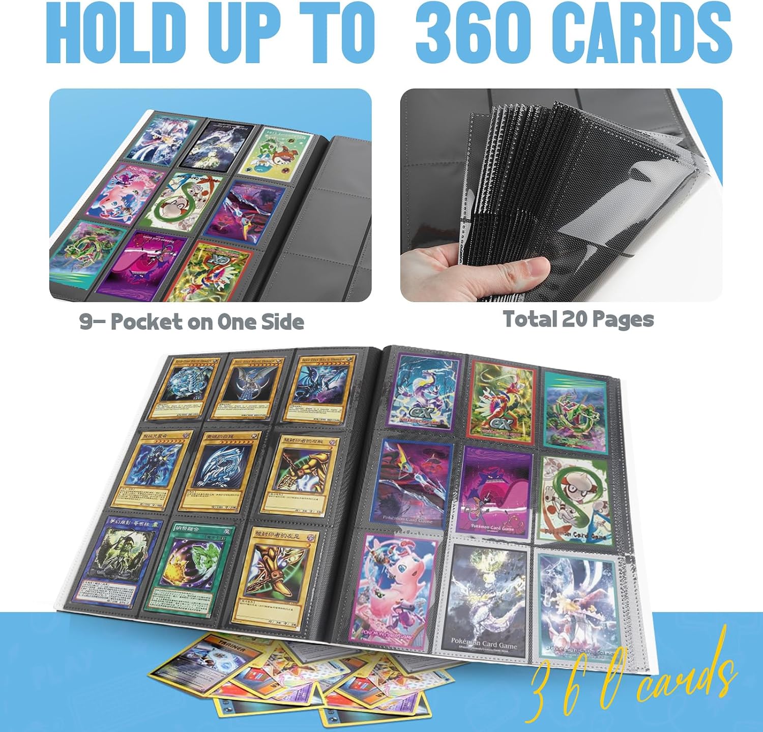 Detalle de SRISE JG-CB-004 Trading Card Binder, 360-Card Capacity, 20 Pages, White