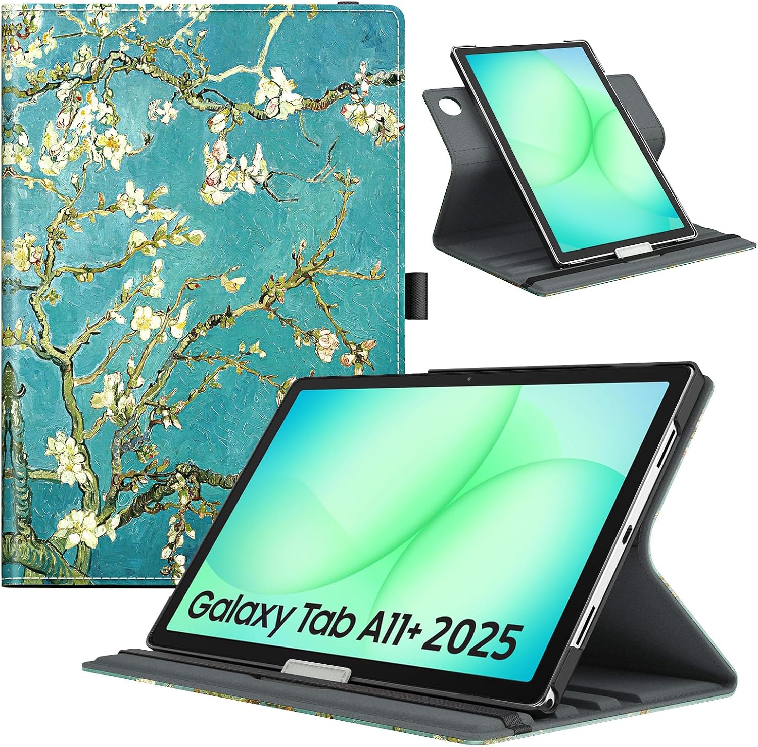 Detalle de TiMOVO Hülle für Samsung Galaxy Tab A11+/A11 Plus 11 Zoll 2025 – 90° Drehung, Auto Sleep/Wake, Aprikose Blume