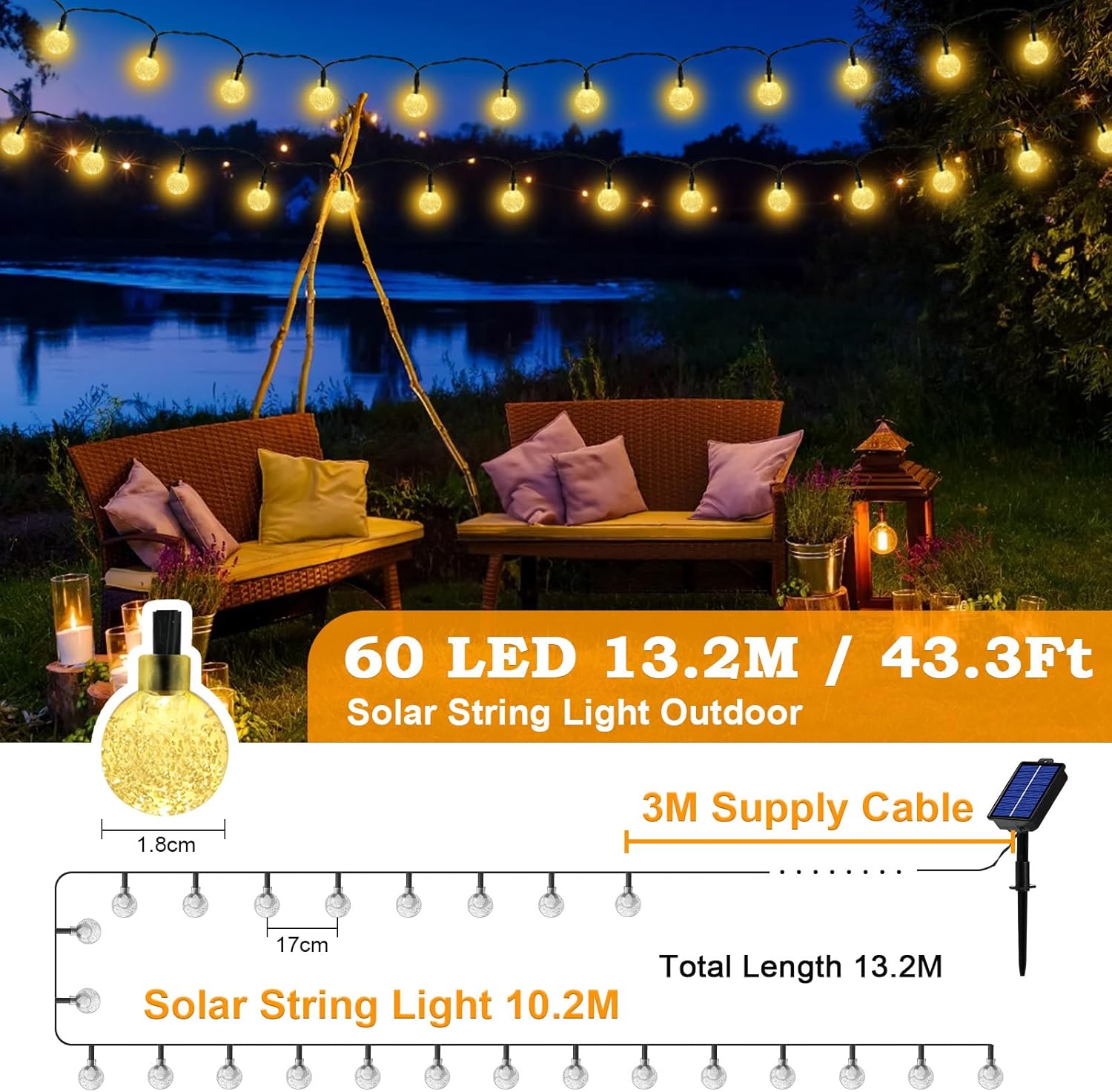 Thumbnail 5 de Realky Solar Garden Lights 60LED Solar String Lights (Warm White, Memory Function) – IP65 Outdoor