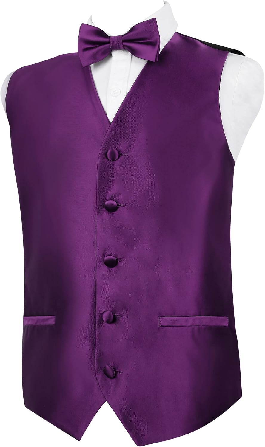 Detalle de Alizeal Boys 3pc Bow Tie, Necktie & Waistcoat Set — Solid Colour