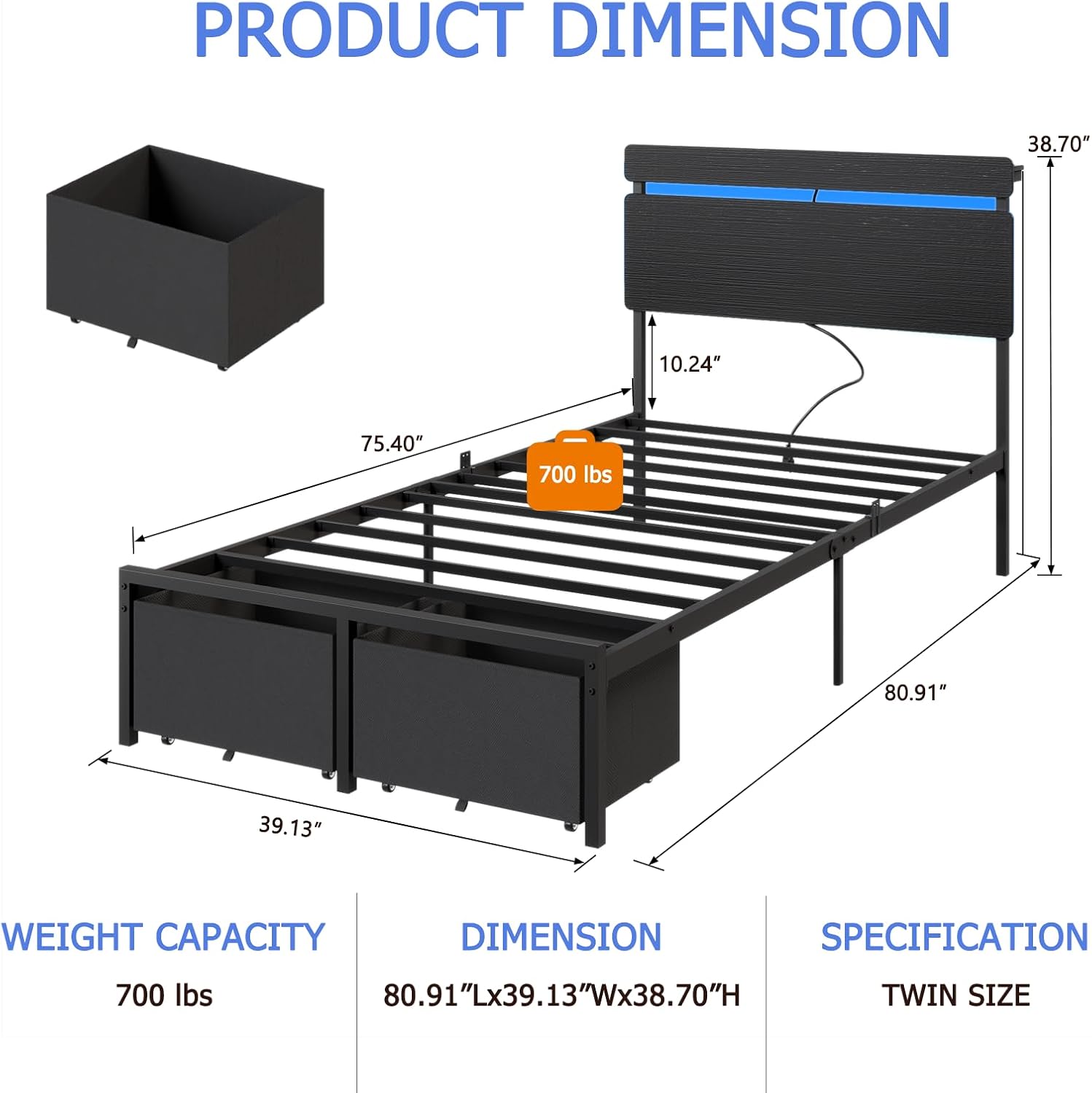 Detalle 2 de Forestell Twin Bed Frame with Wood Headboard