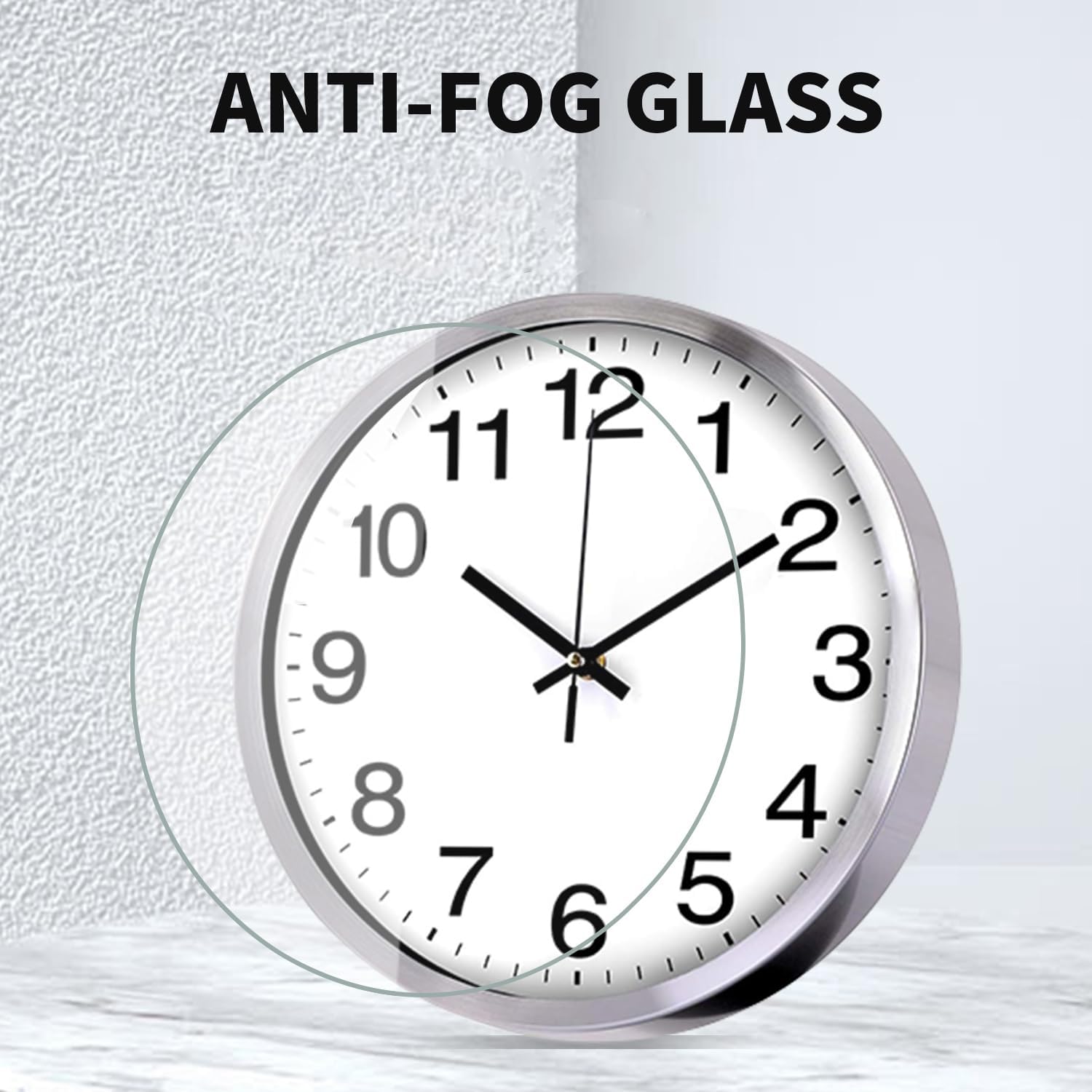 Detalle 2 de 12 Inch Metal Frame Glass Cover Non-ticking Quartz Wall Clock (Silver) for quiet indoor timekeeping