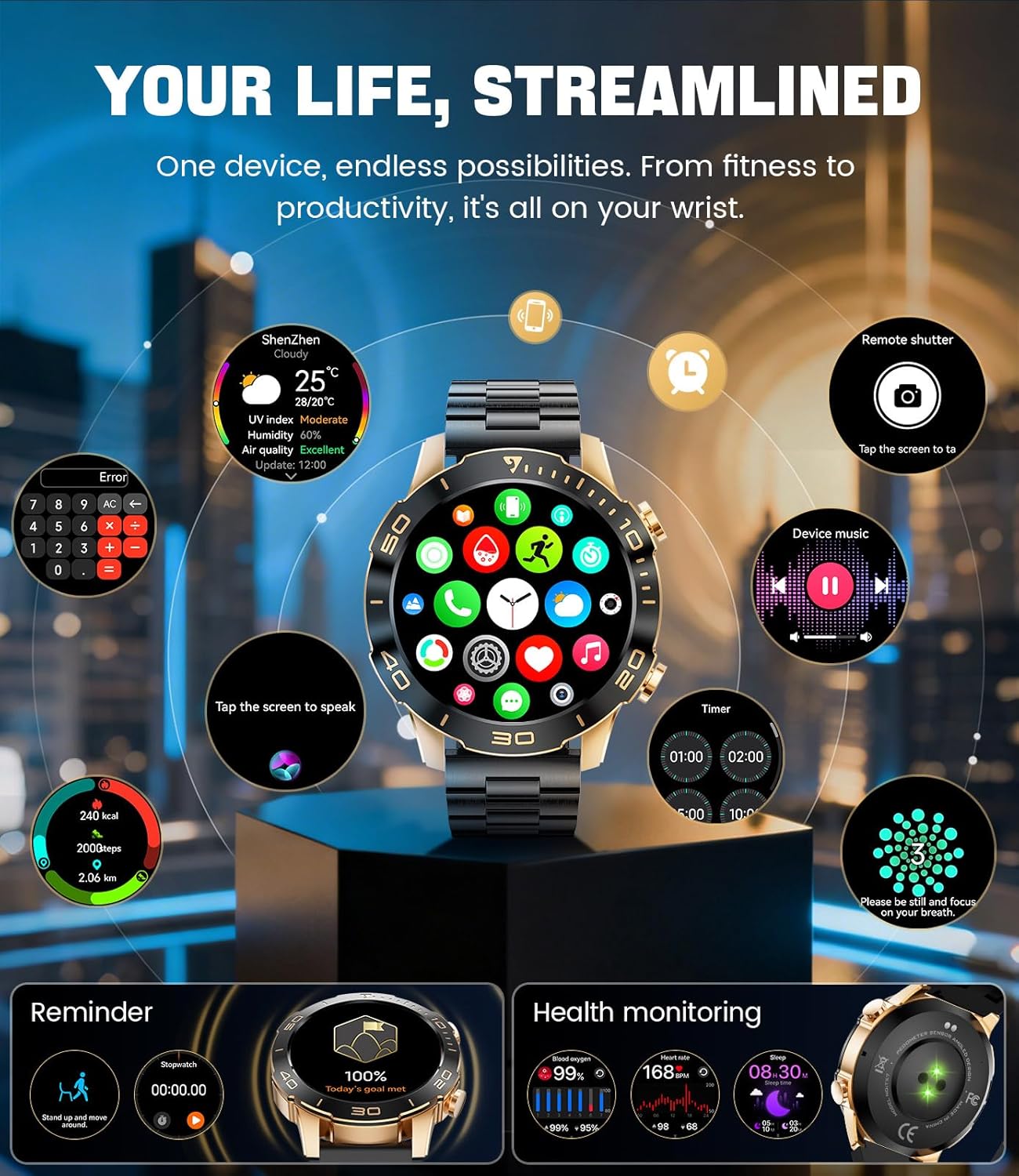 Thumbnail 6 de LIGE Orologio Smartwatch Uomo con display AMOLED da 1,43” e cardio 24/7, IP68