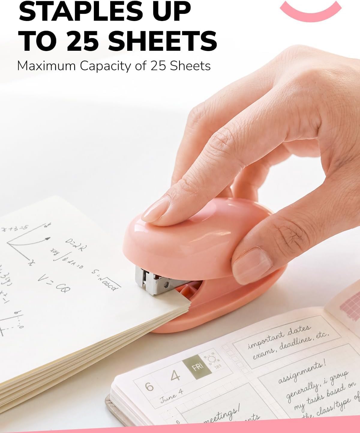 Detalle 2 de Four Candies Pink Stationery Set with 3-Compartment Pencil Case and Stapler