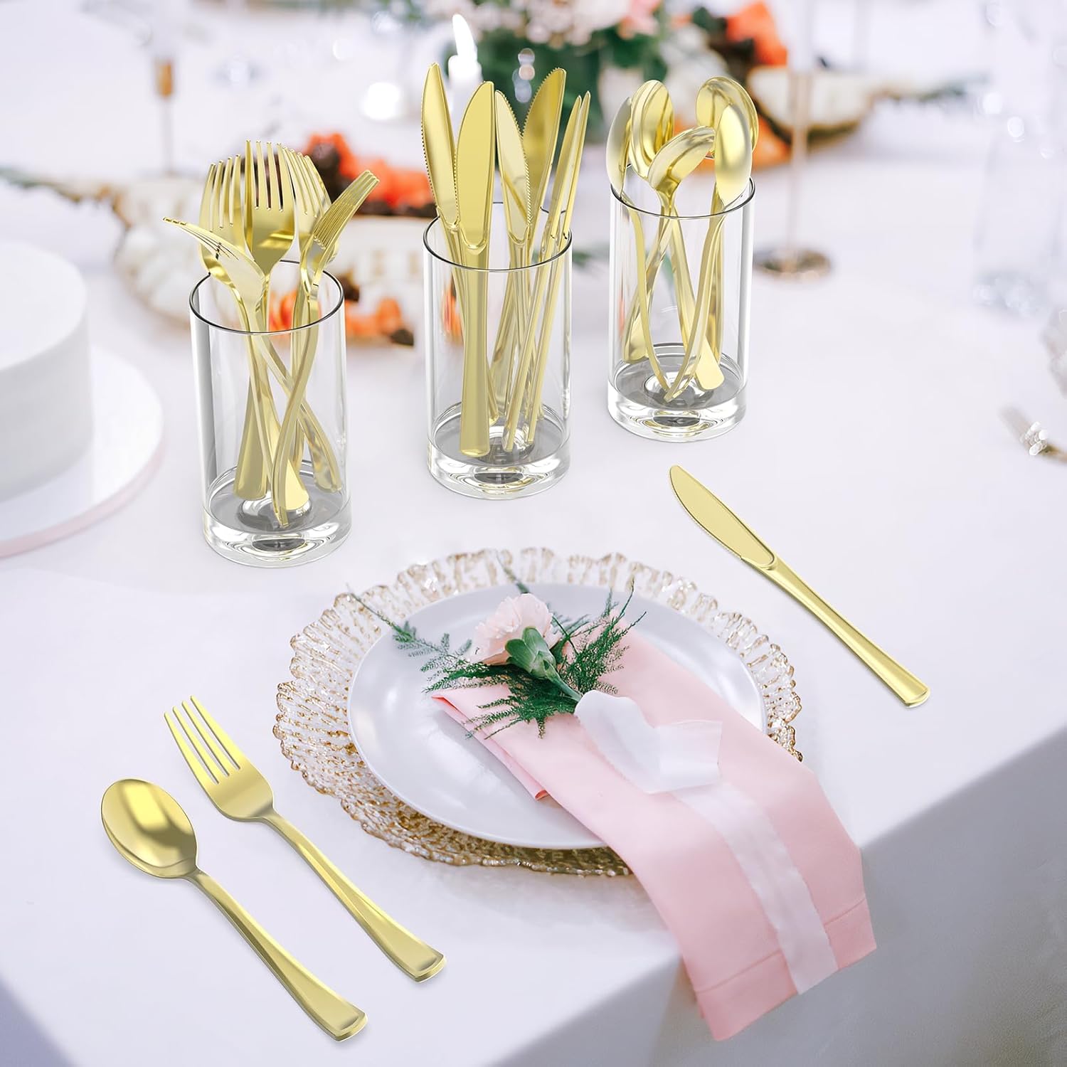 Detalle 2 de Dealusy 200 Count Gold Plastic Silverware Set