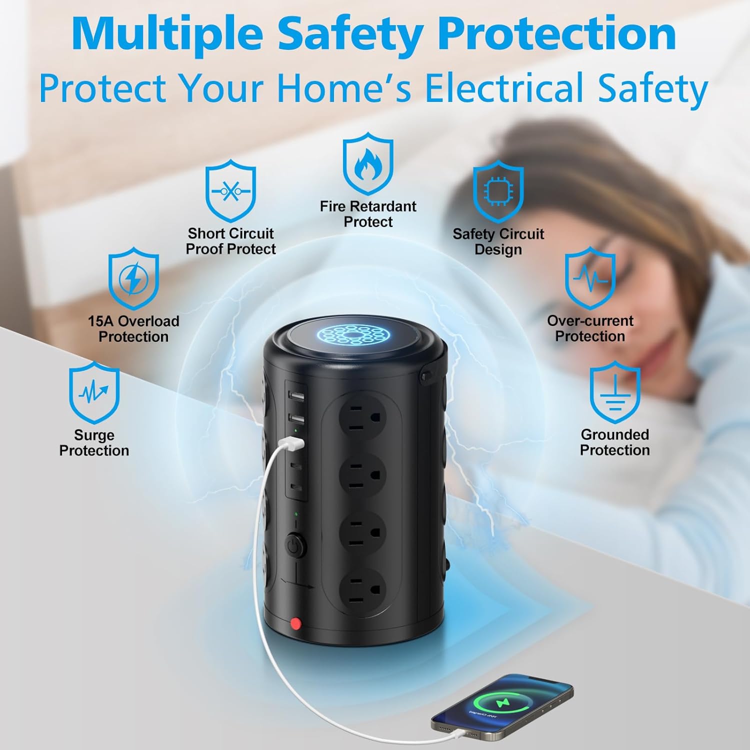 Thumbnail 2 de Tower Power Strip Surge Protector 16 Outlets