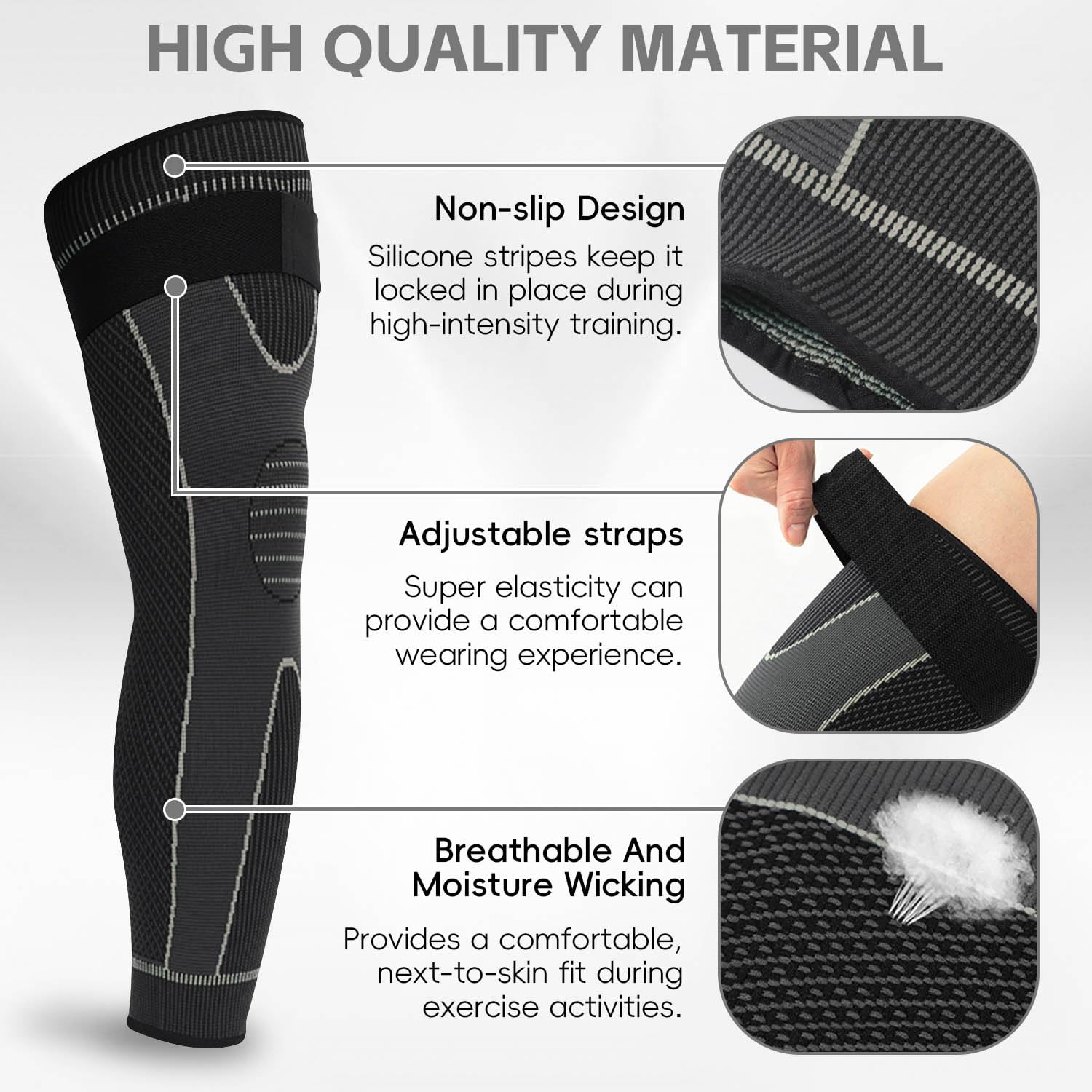 Detalle de Kecartu Knee Braces, Long Full-Leg Compression Sleeves, Grey, Medium, 2-Pack