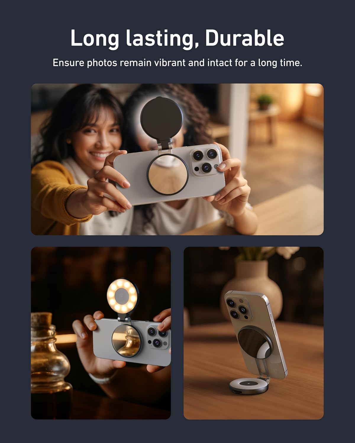 Thumbnail 6 de TELESIN C03 lampe magnétique pour selfie avec lumière téléphone, CRI 97 et miroir HD (noir)