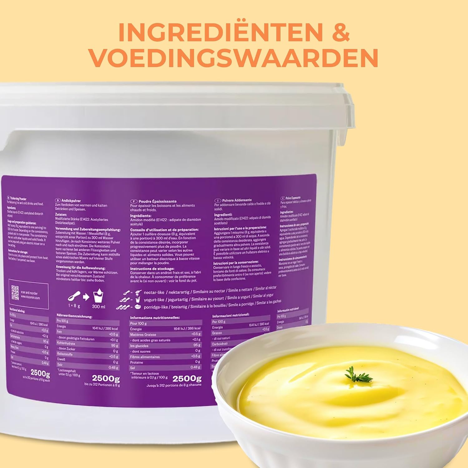 Detalle 2 de RheinNatur Viscomin verdikkingspoeder 2,5 kg voor dranken en voeding
