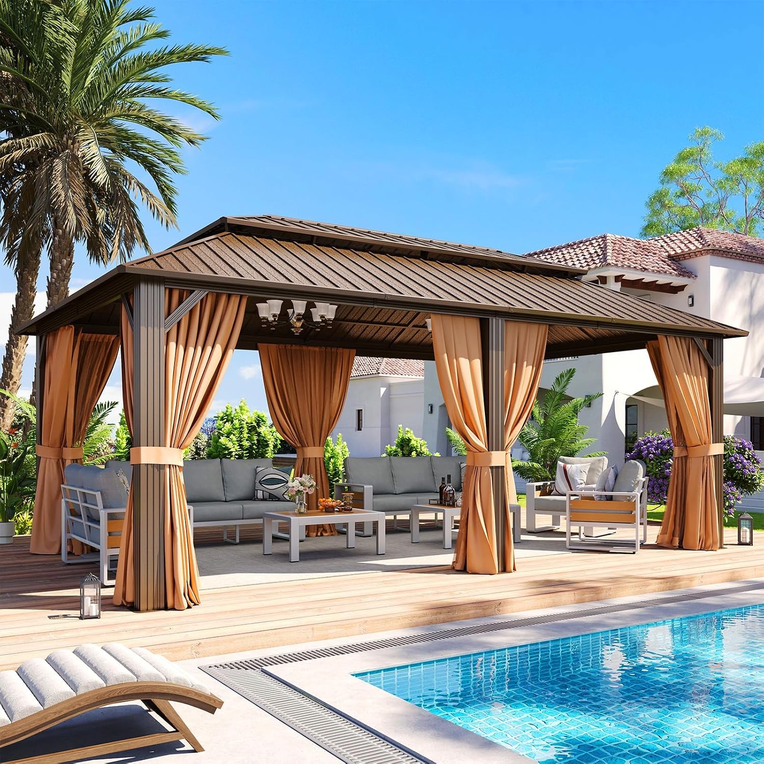 Detalle de Aoxun G30014BR2012-NEW 20x12 Hardtop Gazebo with Double Roof