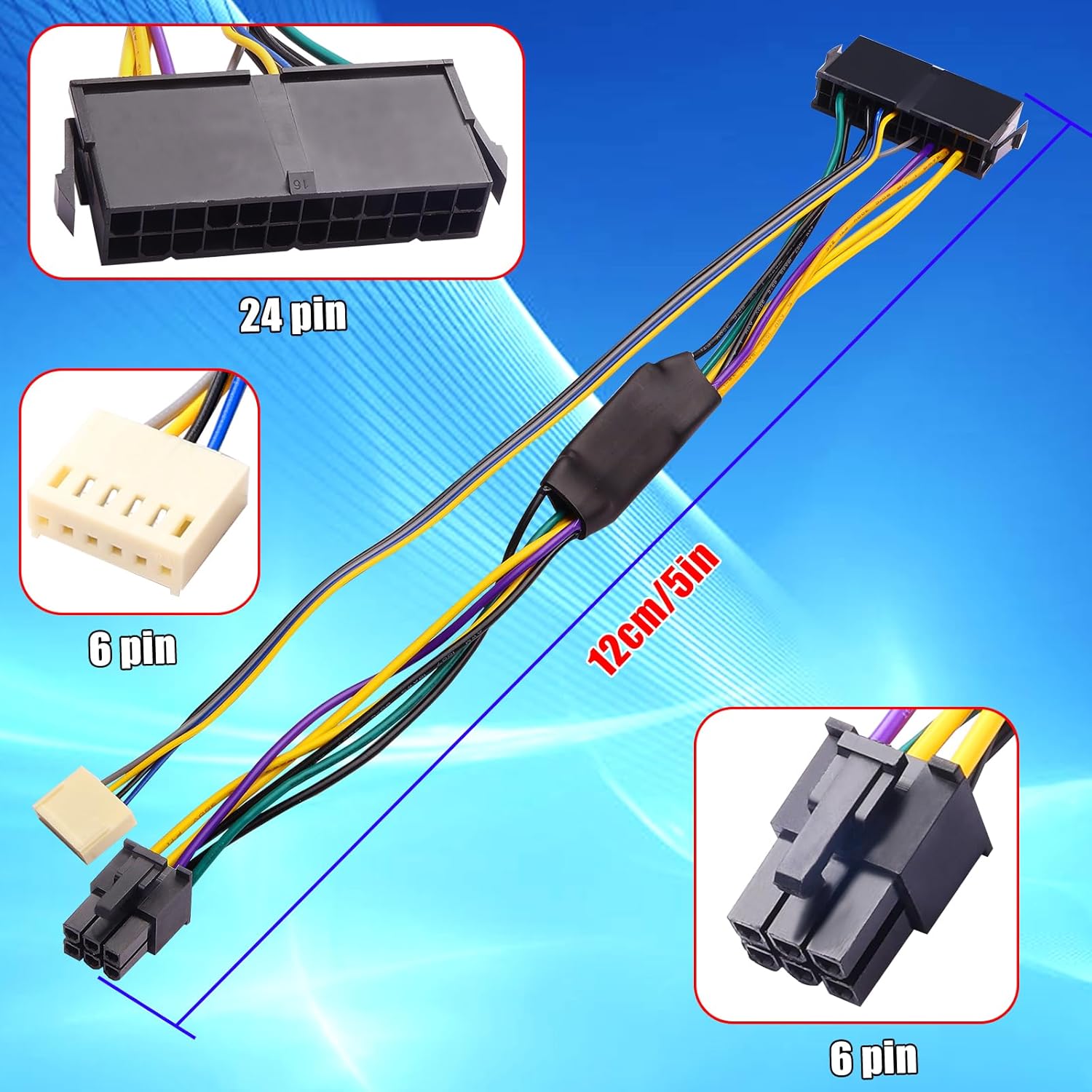 Detalle de ELFJMZP ATX 24-Pin to ATX 6-Pin + HP 2.54mm 6P-4P Power Adapter Cable for HP Z220/Z230, EliteDesk 800 G1 & ProDesk 600 G1