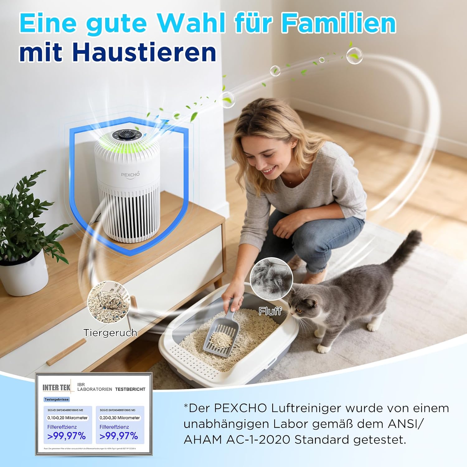 Detalle de PEXCHO Luftreiniger allergiker – 4-in-1 HEPA Filter mit App-Steuerung, Aromatherapie und 28 dB Schlafmodus