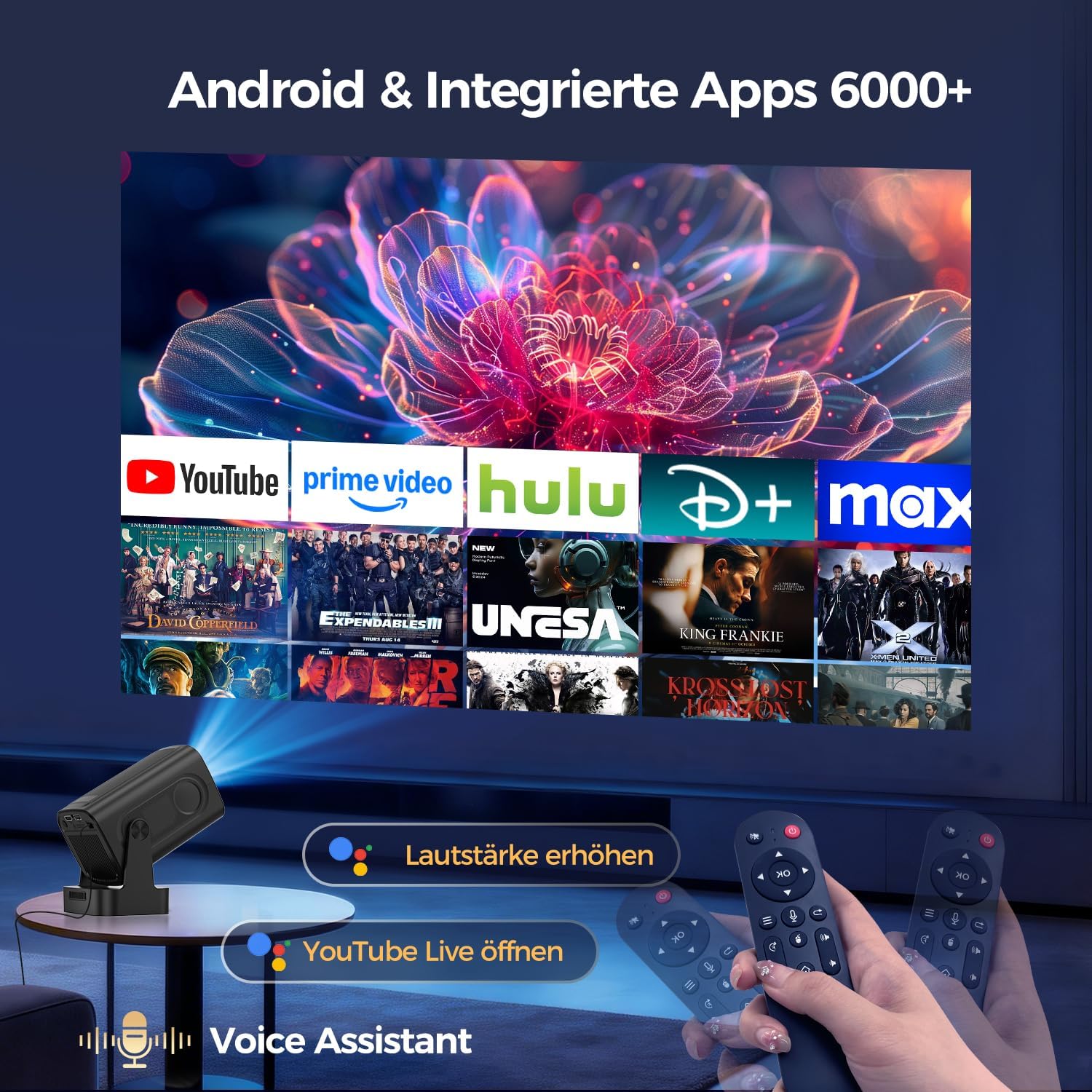 Detalle 2 de Alwtniet HY310 Mini Beamer – 4K-Unterstützung, Autofokus & Android Heimkino