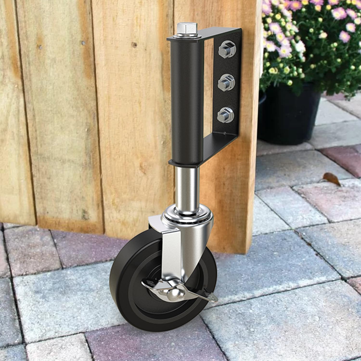 Detalle de HOLKIE Ruota per Cancelli da 100 mm con Molla Integrata – Ruota Girevole per Cancelli in Legno e Recinzioni, Portata 100 kg (Nero)