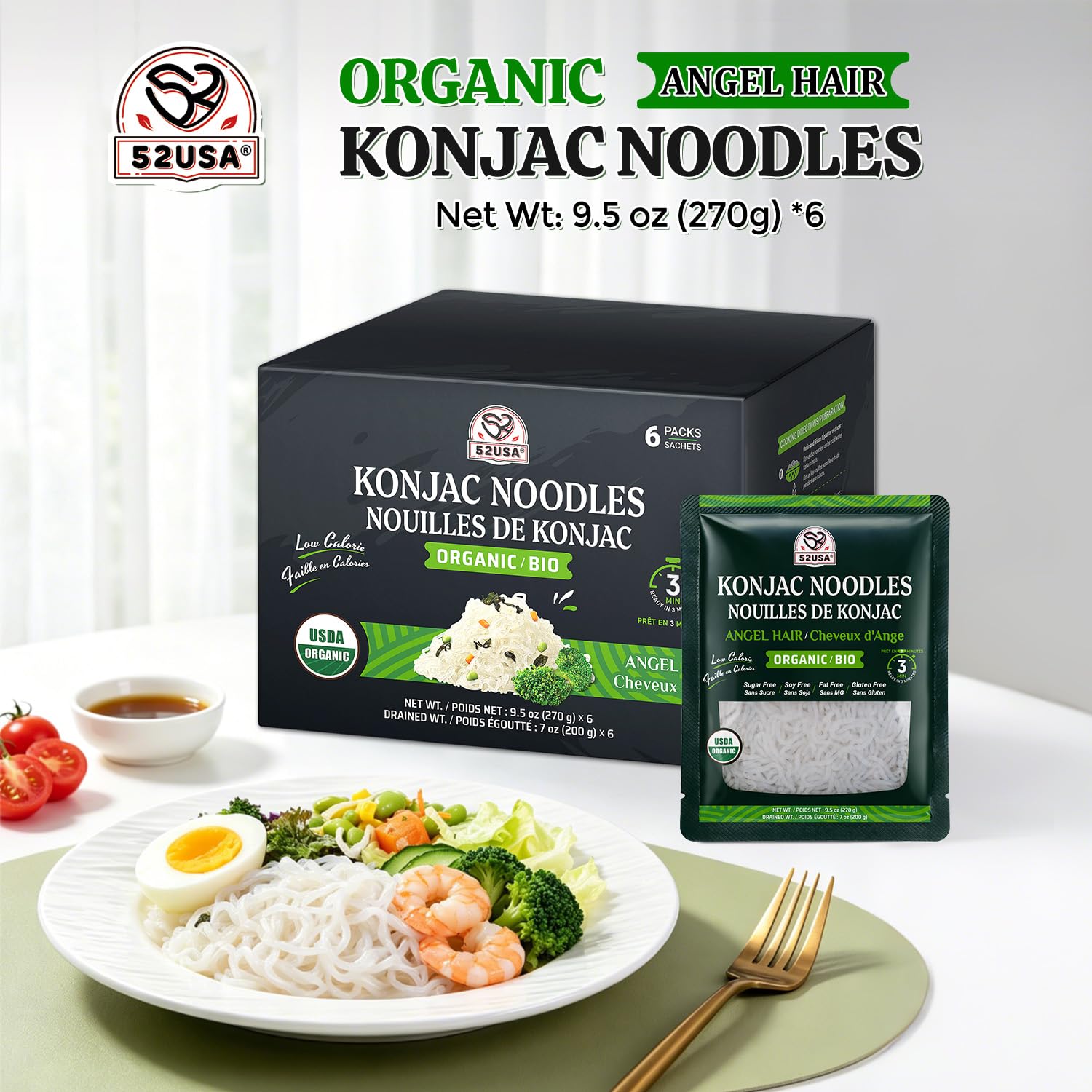 Detalle 2 de 52USA SOE-KNA-006-668 USDA Organic Konjac Angel Hair Noodles, Ready-to-Eat
