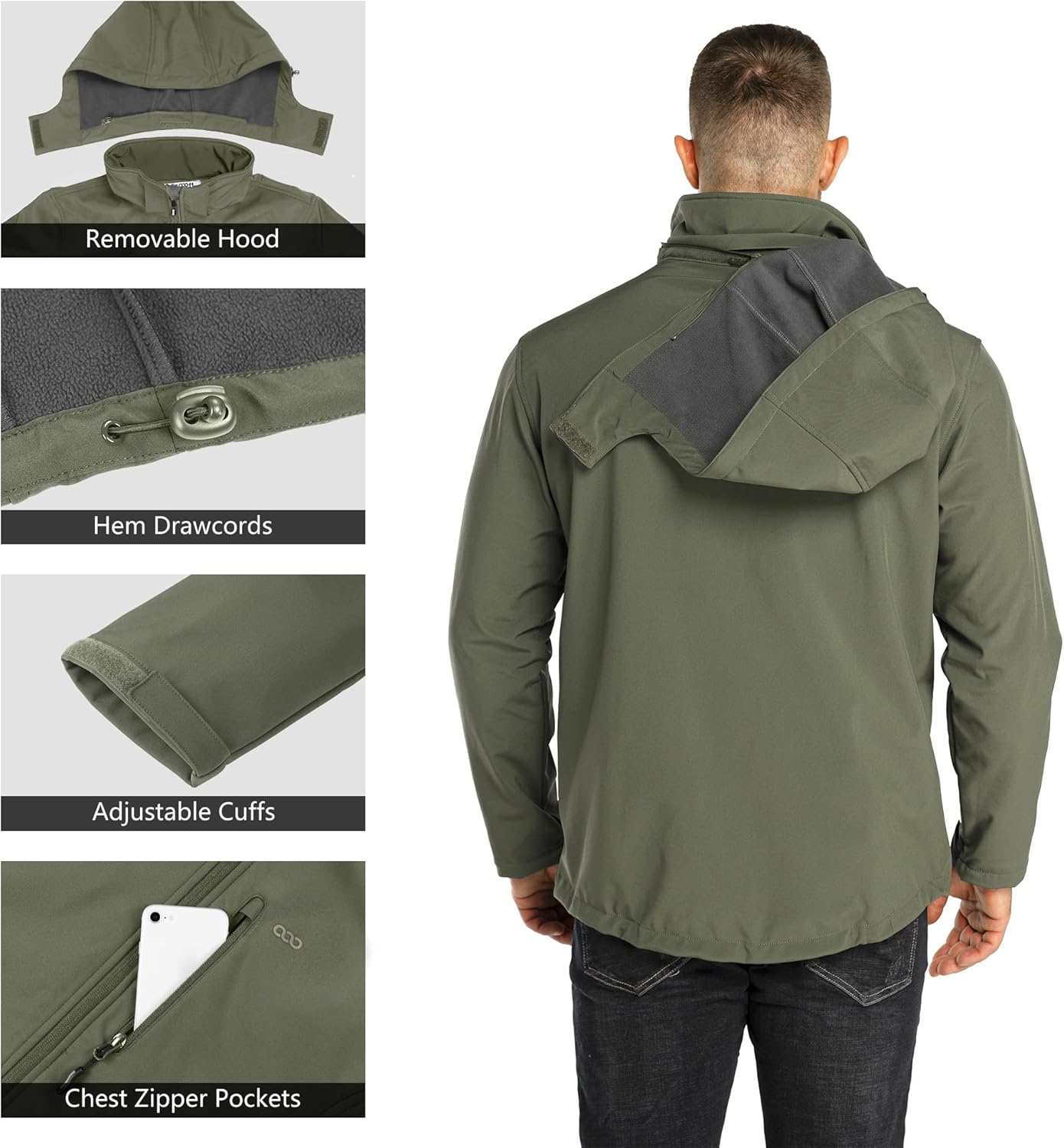 Detalle de 33,000ft Men's Waterproof Softshell Jacket with Fleece Lining and Detachable Hood