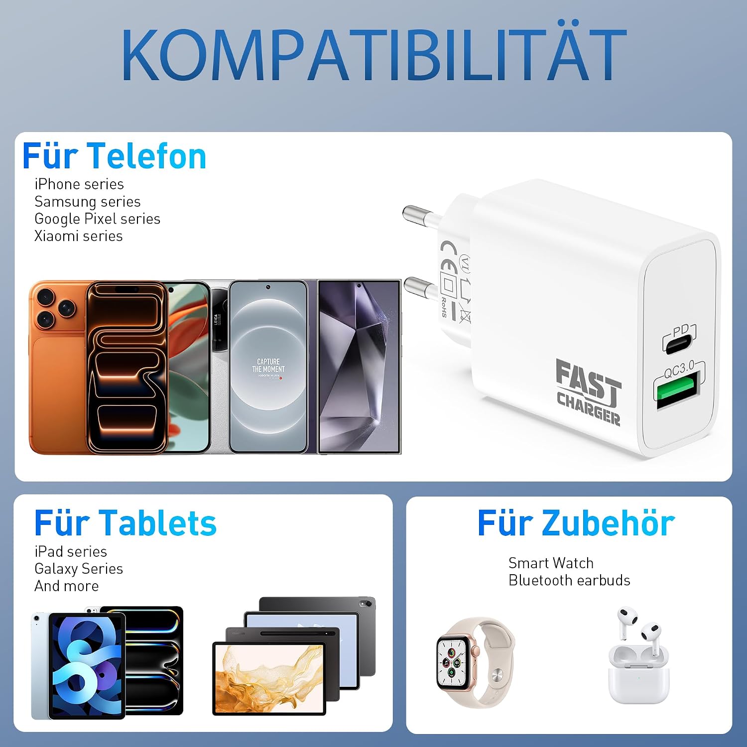 Thumbnail 6 de 40W 2-Port USB‑C Ladegerät (PD/ QC) mit 2× 2‑Meter Kabel – 2‑Pack für iPhone & iPad