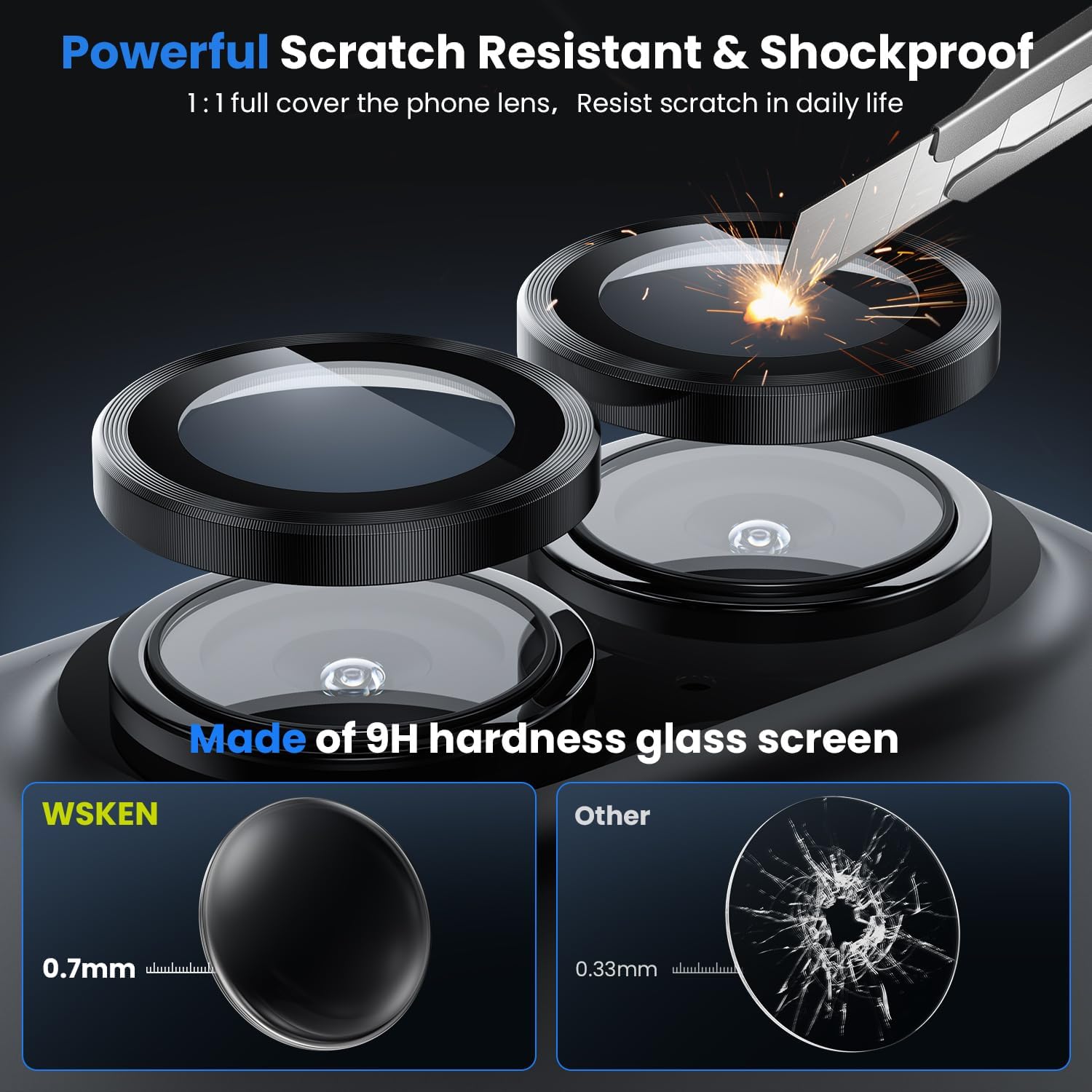 Thumbnail 2 de WSKEN Camera Lens Protector for iPhone 17/16/16 Plus – 9H Tempered Glass with Aluminium Ring