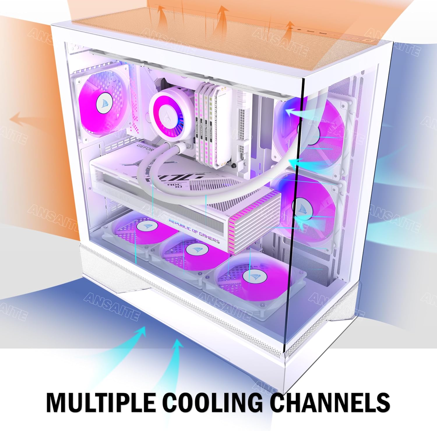 Thumbnail 1 de ANSAITE ATX PC Case with 6 ARGB Fans and Panoramic Glass Window