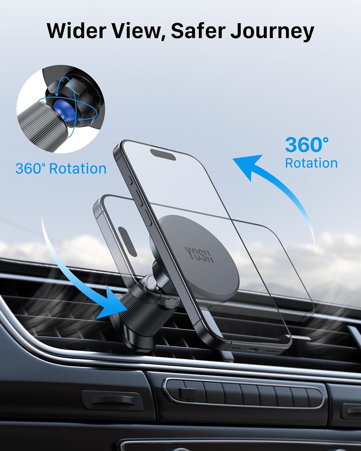 Detalle de YOSH für MagSafe Handyhalterung Auto – magnetische 360°-Halterung für iPhone 17/16/15/14/13/12 (Pro/Max & mini)