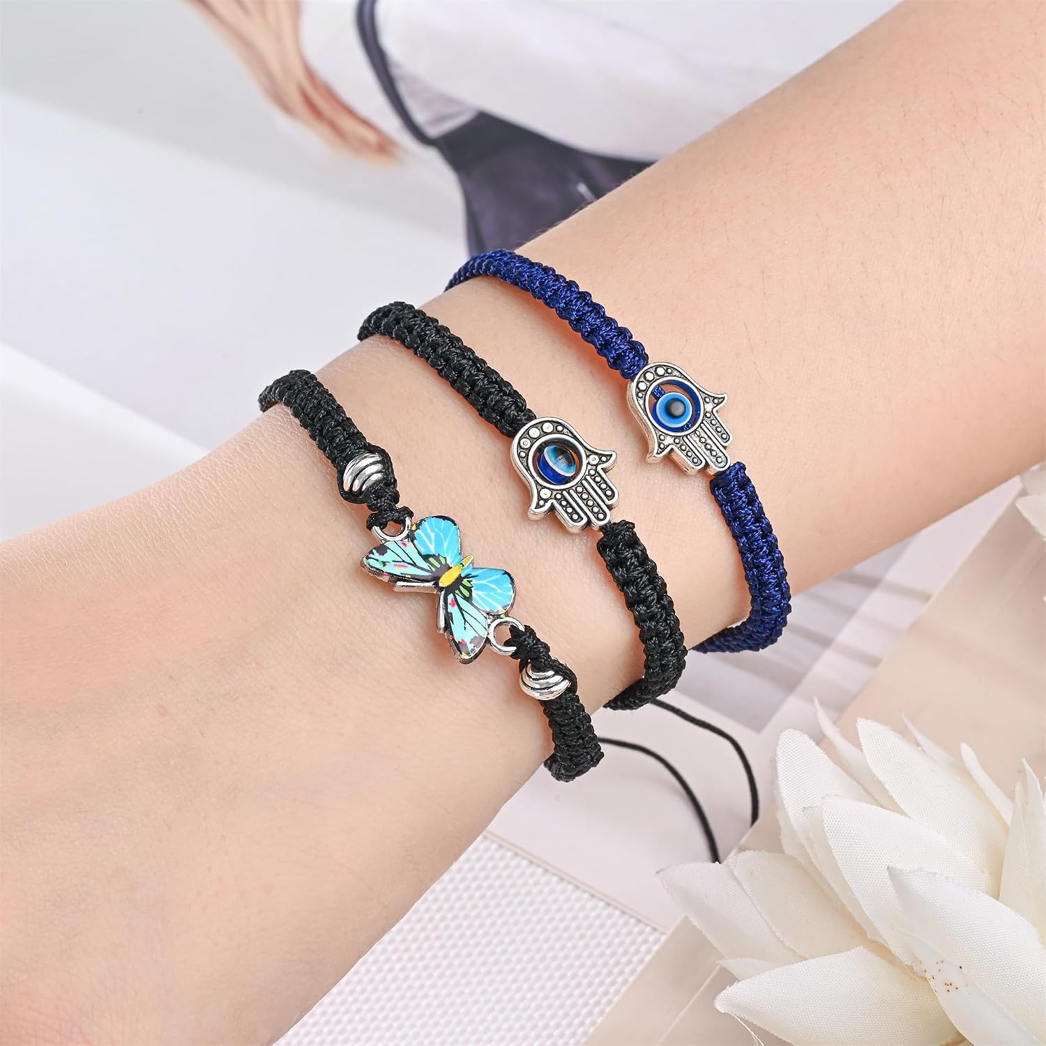 Detalle 2 de Apocalyptic-K Damen handgewebtes Armband im Boho-Stil mit Achat und 925 Silber/18K Gold, verstellbar (18–21 cm)