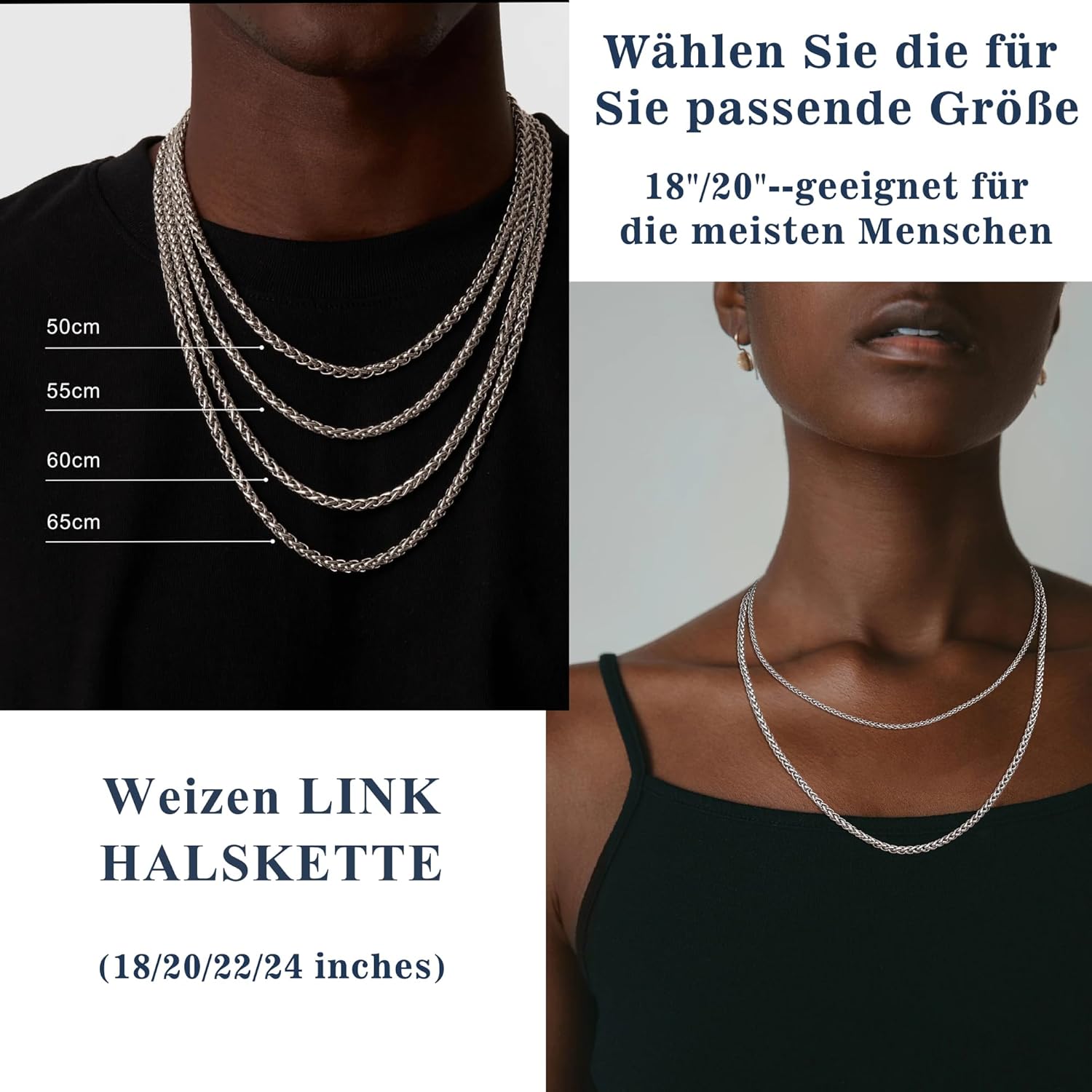 Thumbnail 5 de Esrael 2/3mm Silber Weizen/Venetian Edelstahl Kette