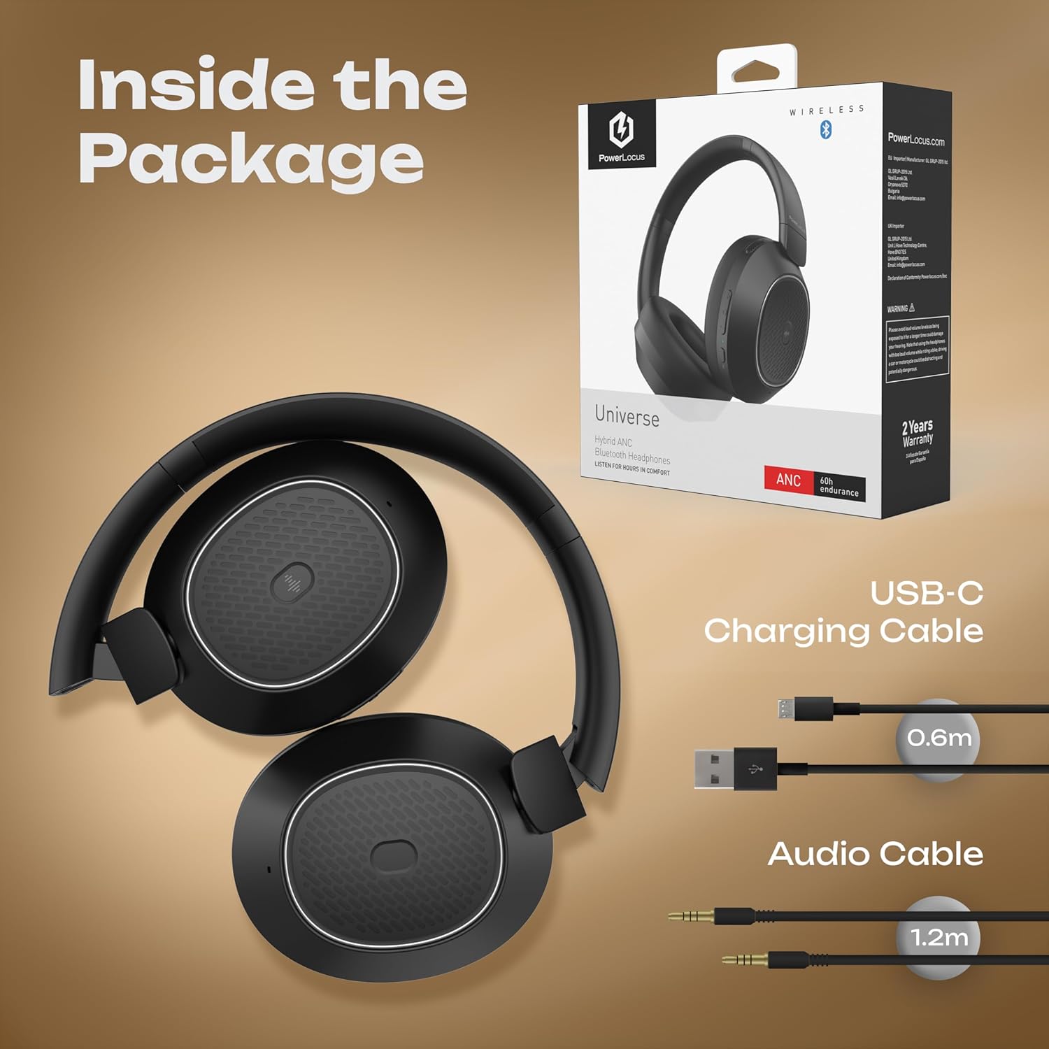 Thumbnail 6 de PowerLocus Casque Bluetooth sans Fil avec réduction de Bruit Active – 60H, Bass Mode, Léger et Pliable (Noir)