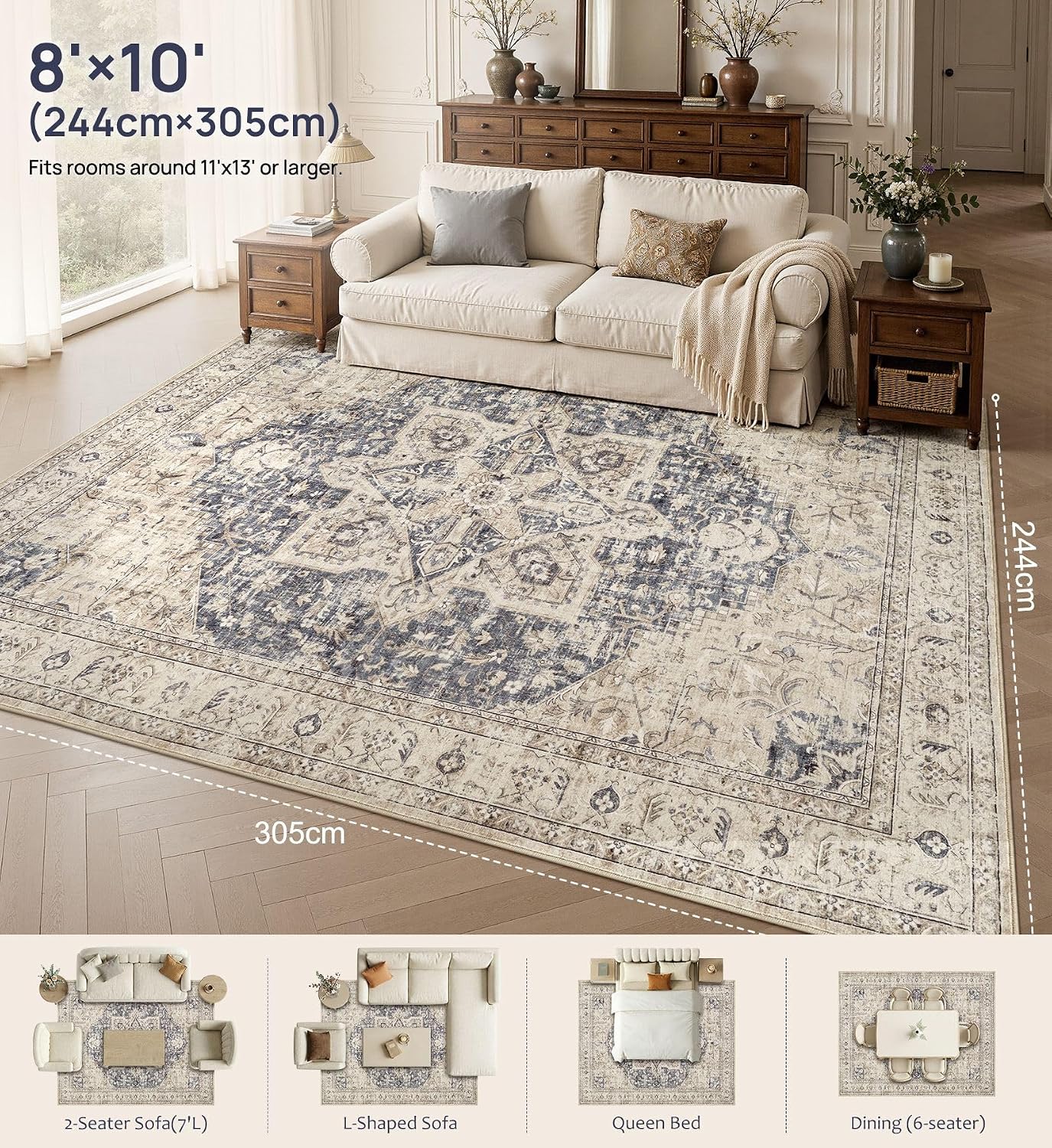 Detalle 2 de Tortania Area Rug 8x10 Washable Boho Rug
