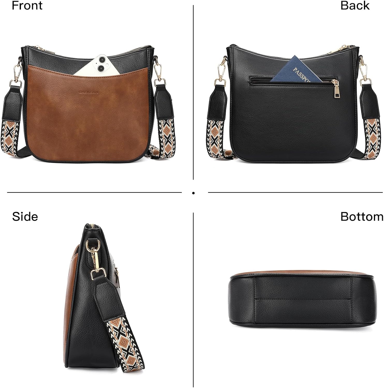 Thumbnail 6 de GAEKEAO Trendy Crossbody Bag for Women with Multi Zip Pockets and Adjustable Wide Strap