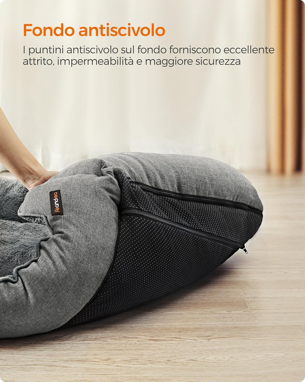 Thumbnail 4 de Feandrea Cuccia per Cani XL in Simil Lino – Comfortevole, Sicura e Igienica (100 x 75 x 25 cm, Grigio Tortora)