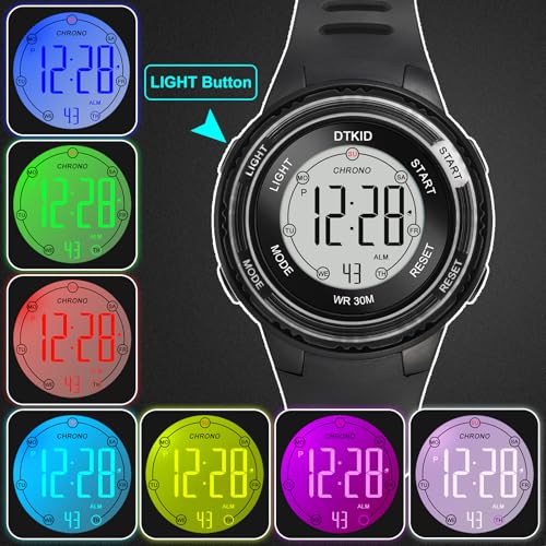 Thumbnail 1 de DTKID Montre Enfant Digitale 7 Couleurs LED — Chronomètre et Étanchéité 30M