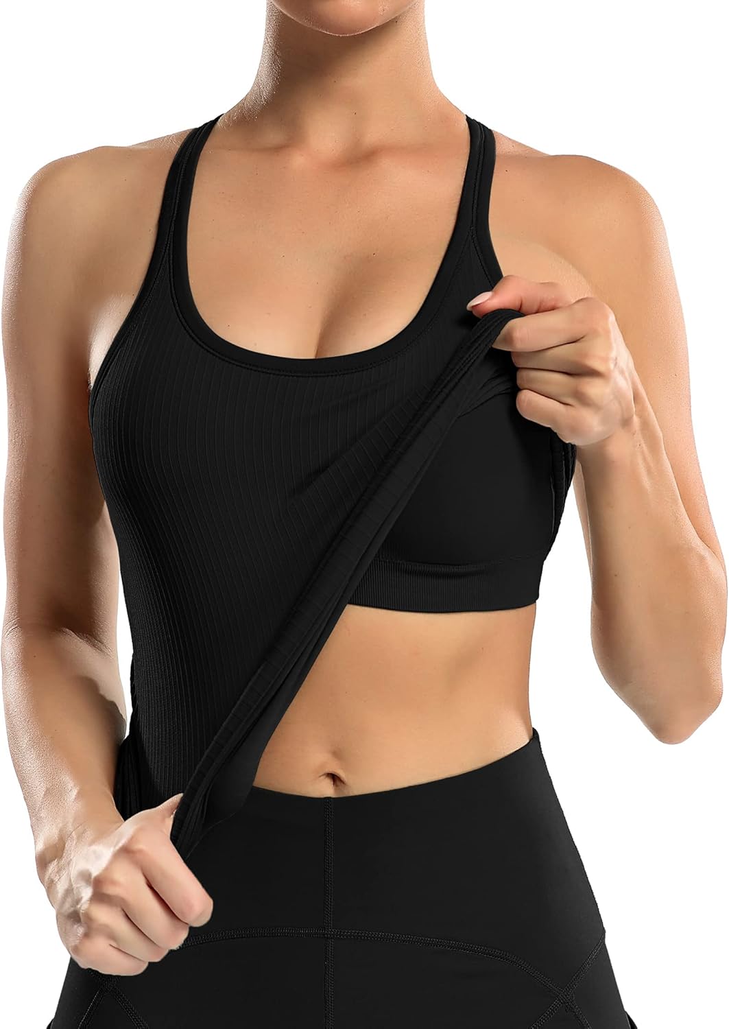 Thumbnail 3 de ATTRACO Ribbed Workout Tank Tops with Built-In Bra: Comfortable Hip-Length Racerback Top